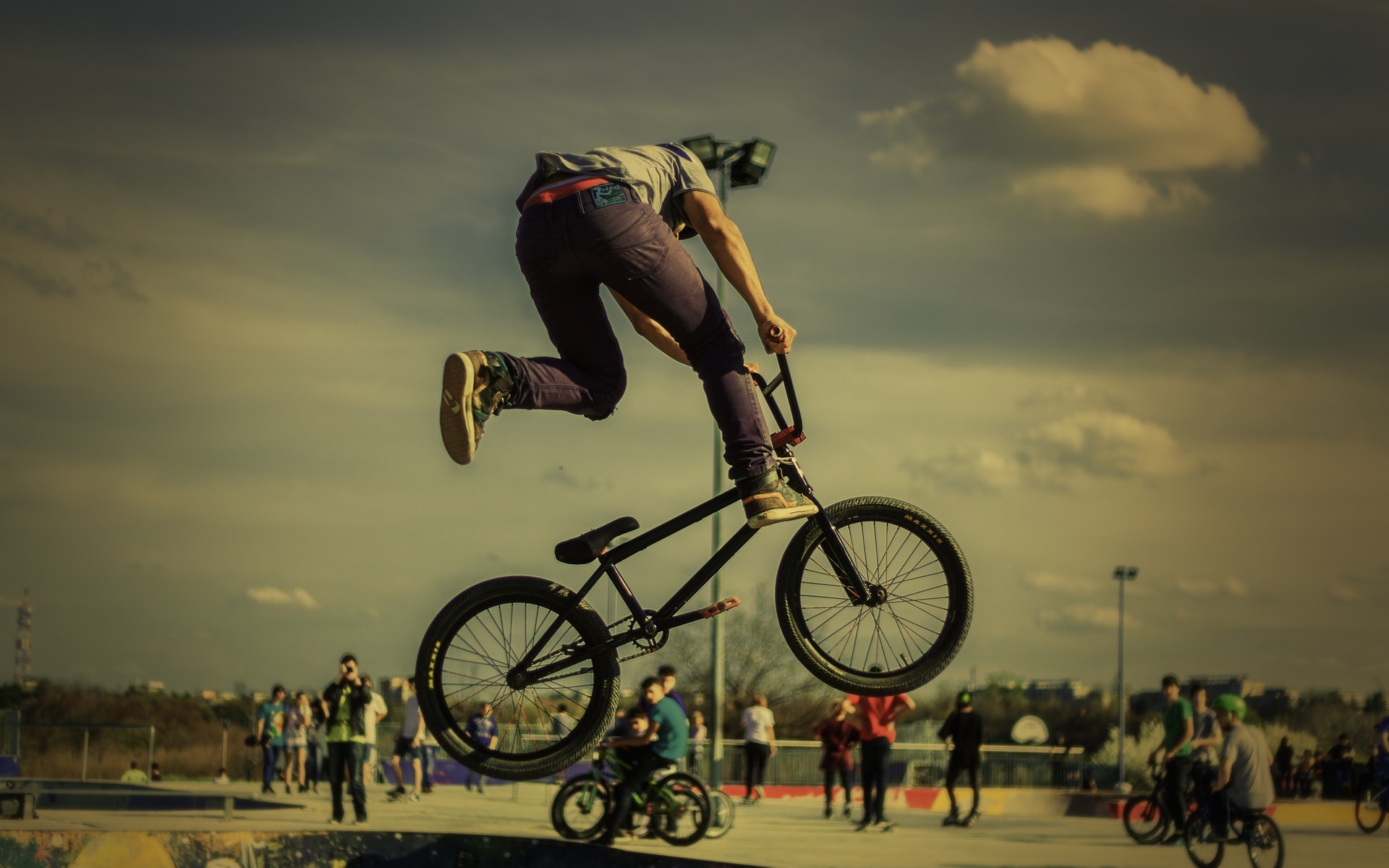 Stunt: Bicycle stunting sport, Acrobatics in the air. 1920x1200 HD Background.