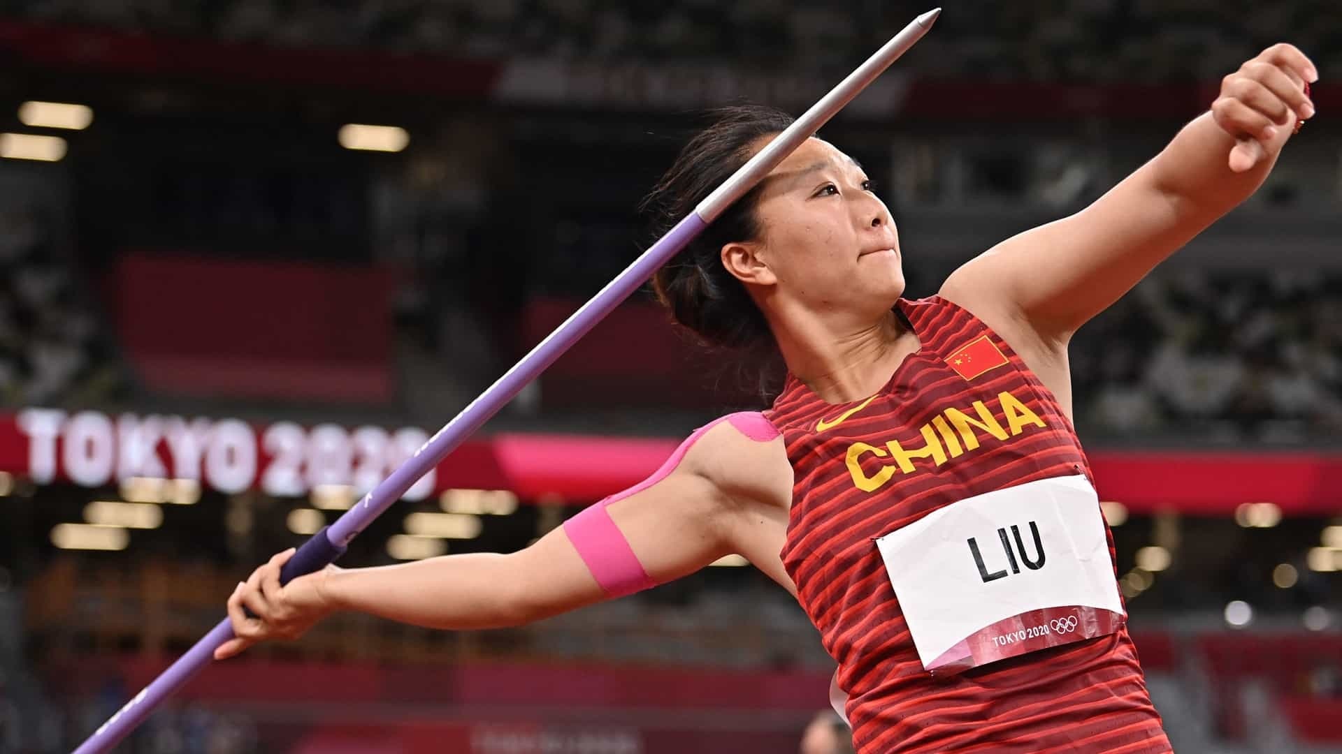 Liu Shiying, Javelin gold medalist, First throw victory, Chinese athlete, 1920x1080 Full HD Desktop