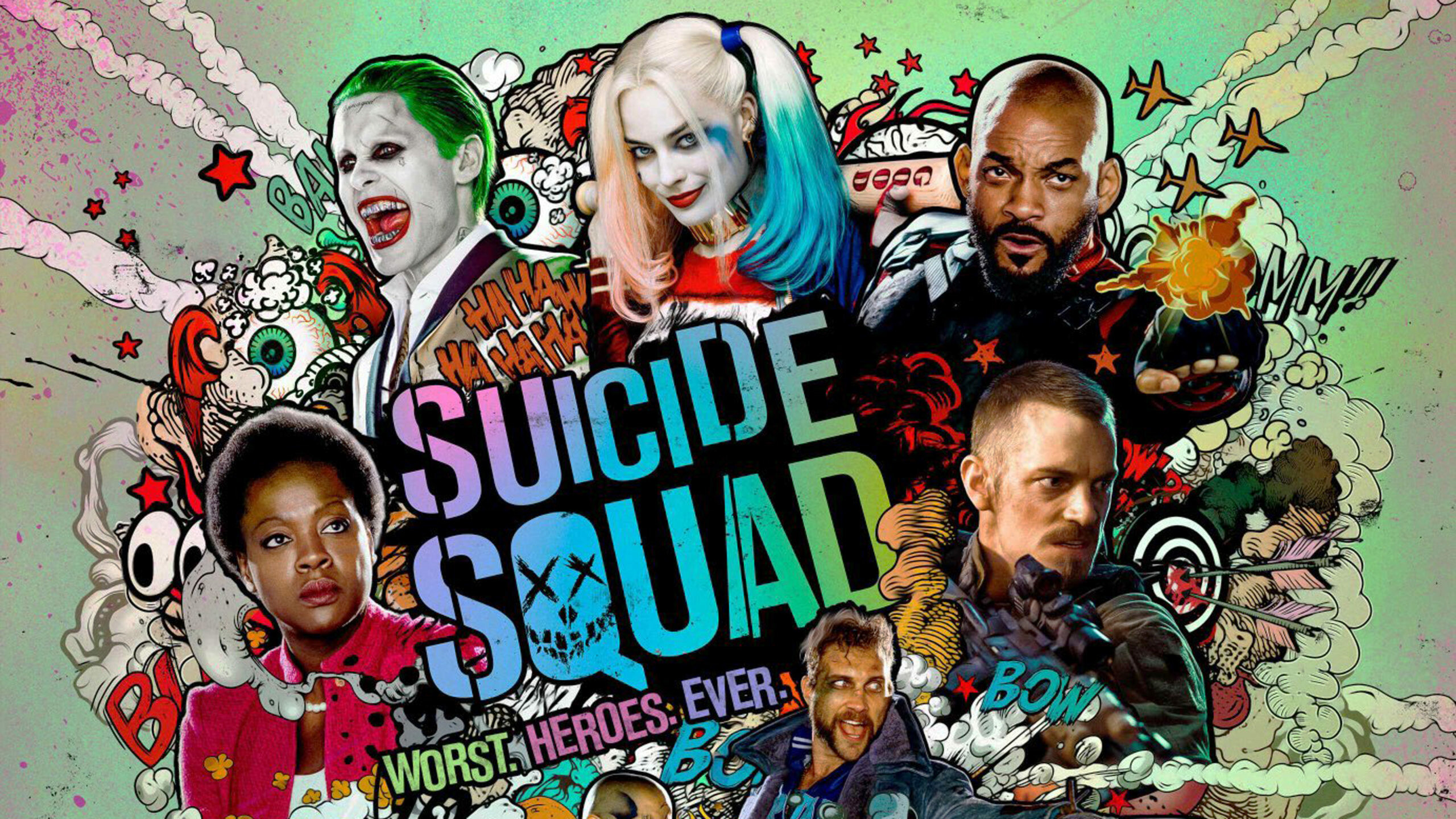 Suicide Squad: Theatrical release poster, A 2016 superhero film. 2560x1440 HD Background.