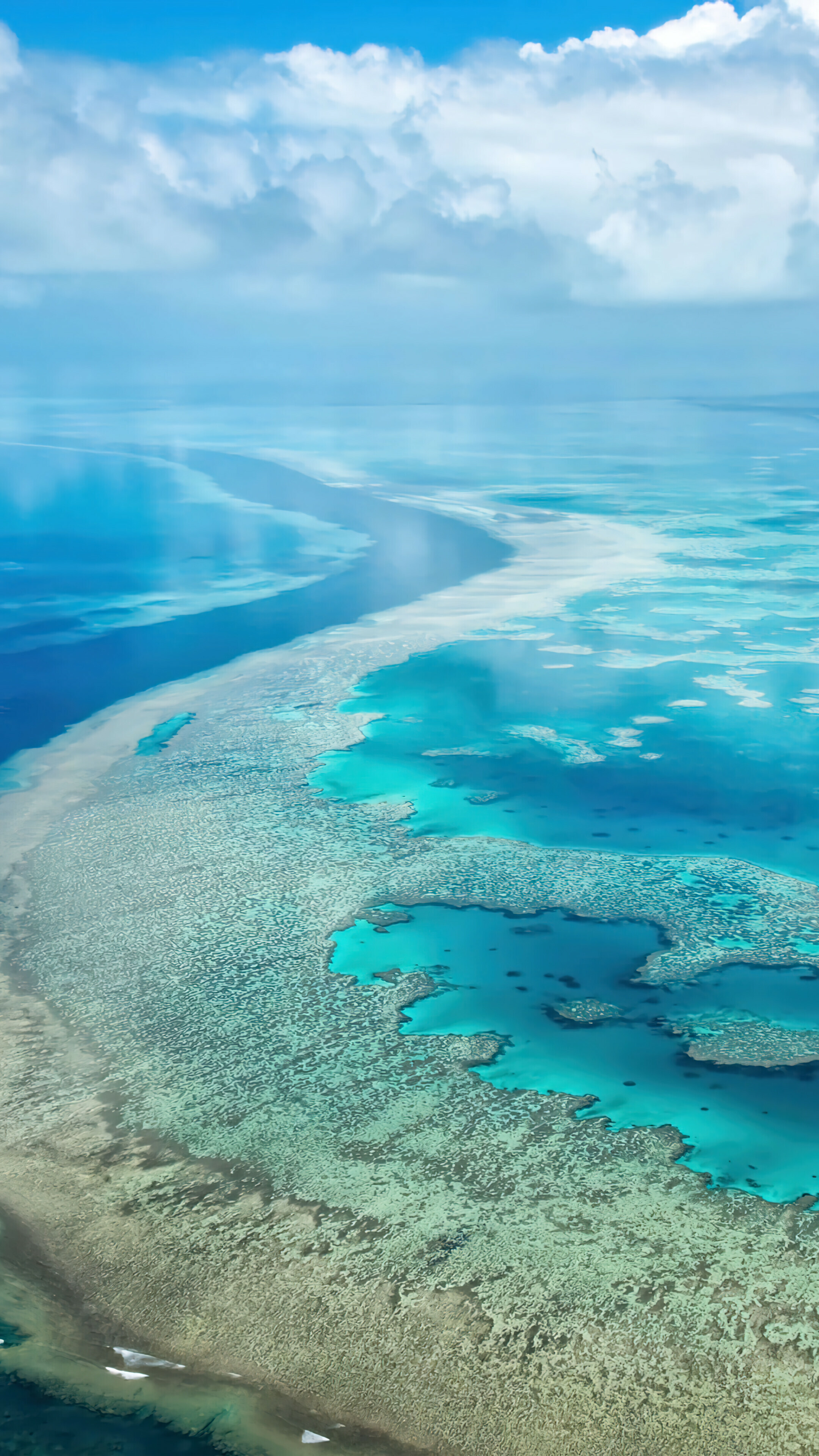 Great Barrier Reef: A complex of coral reefs, shoals, and islets in the Pacific Ocean off the northeastern coast of Australia. 2160x3840 4K Wallpaper.