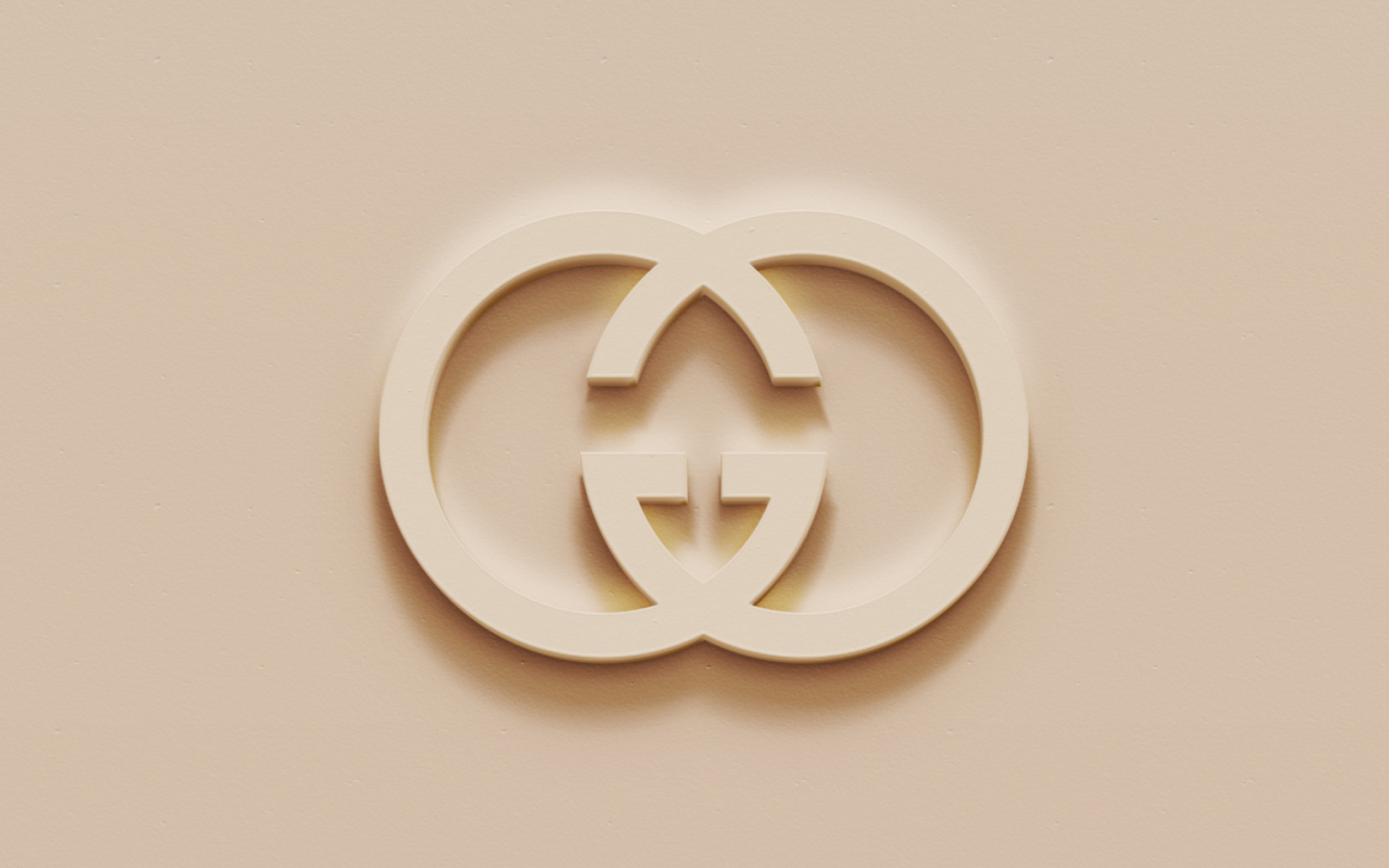 Gucci logo art, Brown plaster background, 3D emblem, Desktop images, 2560x1600 HD Desktop