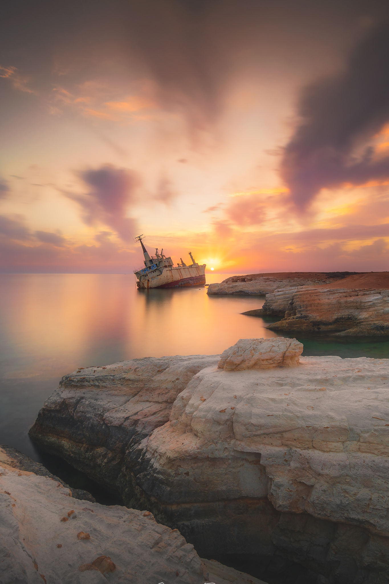 Cyprus nature landscape, Shipwreck view, Rock cliff formation, Clouds over Cyprus, 1370x2050 HD Handy