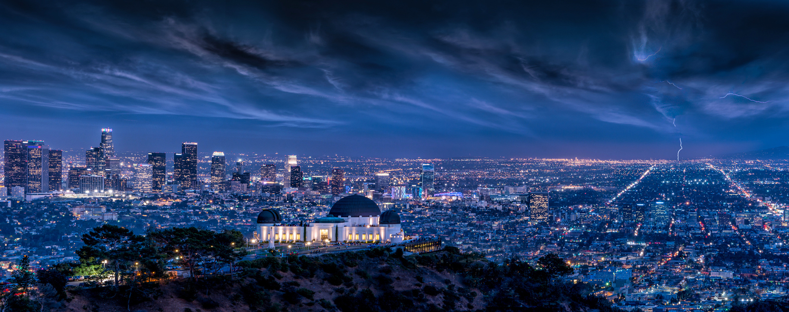 Los Angeles, HD wallpaper, Urban skyline, Vibrant cityscape, 2730x1080 Dual Screen Desktop