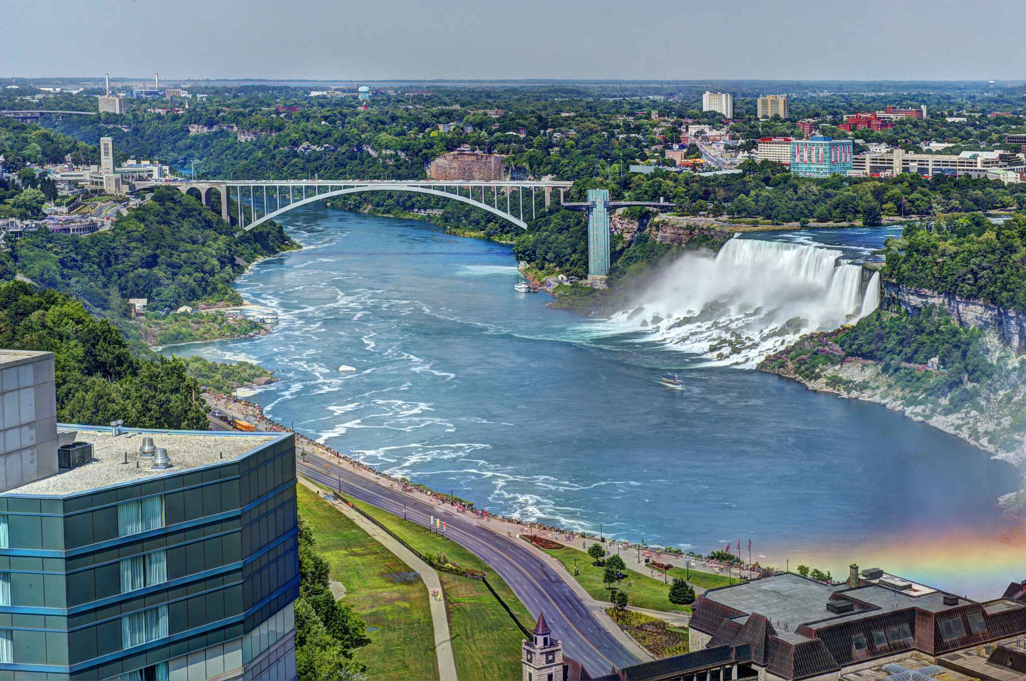 Niagara Falls: Rainbow Bridge, Waterfall, A city located in Southern Ontario, Canada. 2050x1360 HD Background.