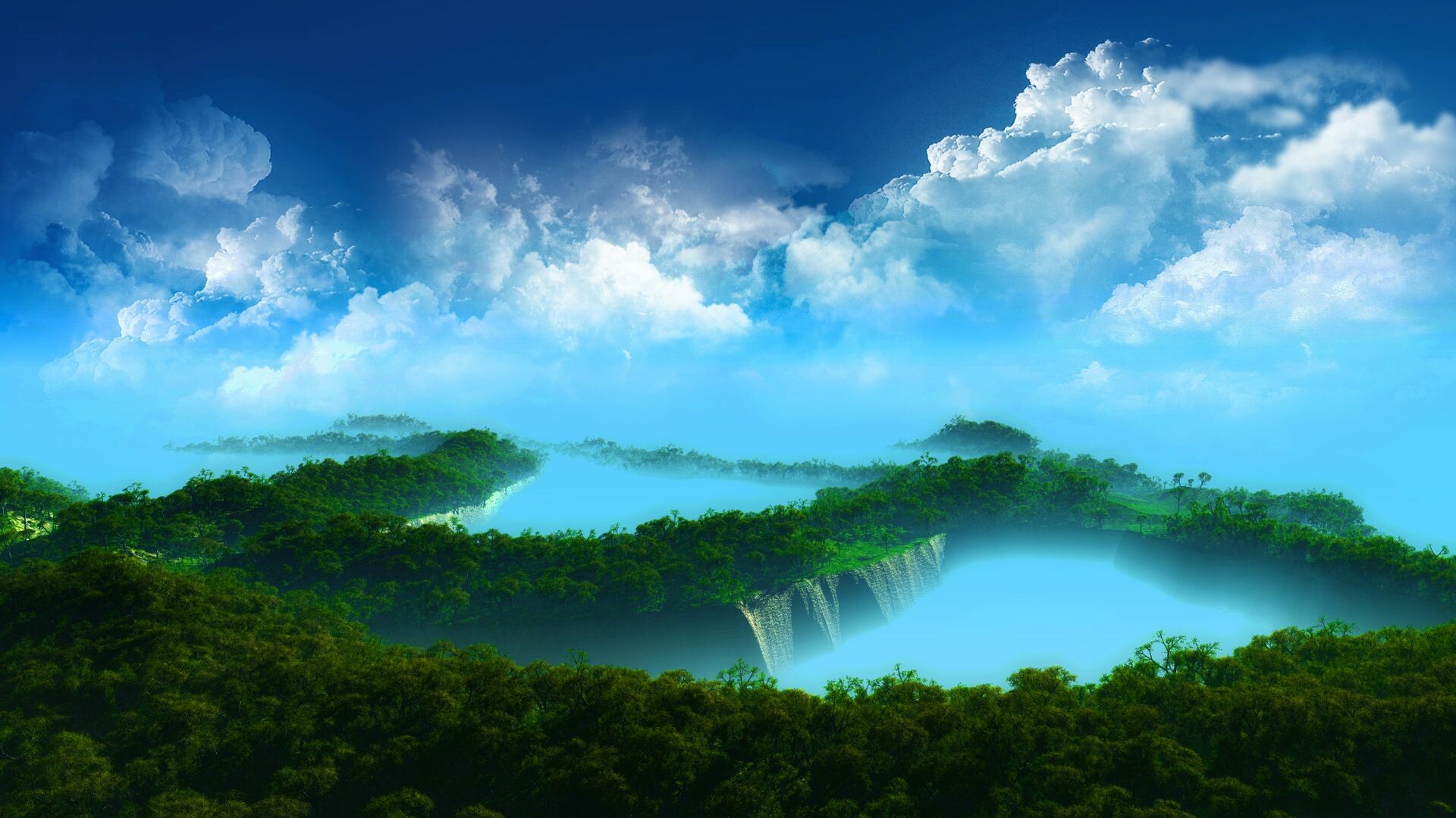 Waterfall: Paradise scenery, Beautiful nature, River, Stream. 1920x1080 Full HD Background.