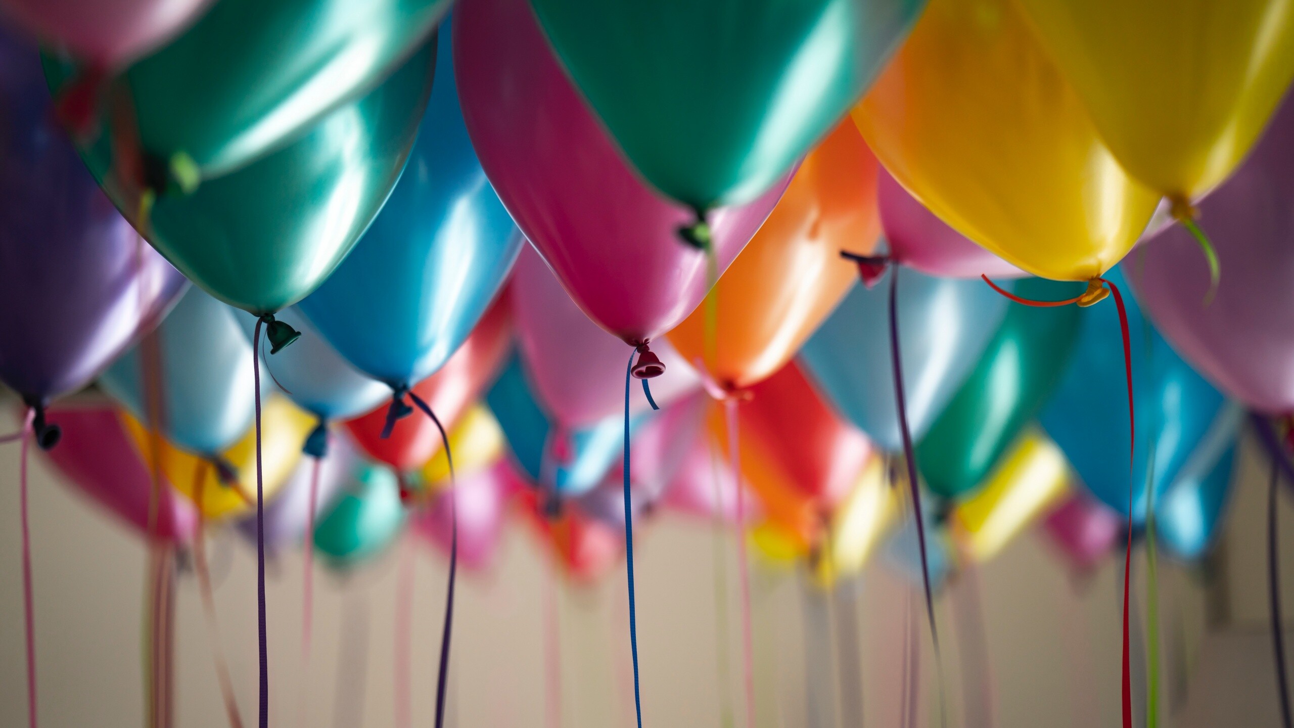 Balloons: Colorful, Birthday, Decoration, Often used as party decor. 2560x1440 HD Background.