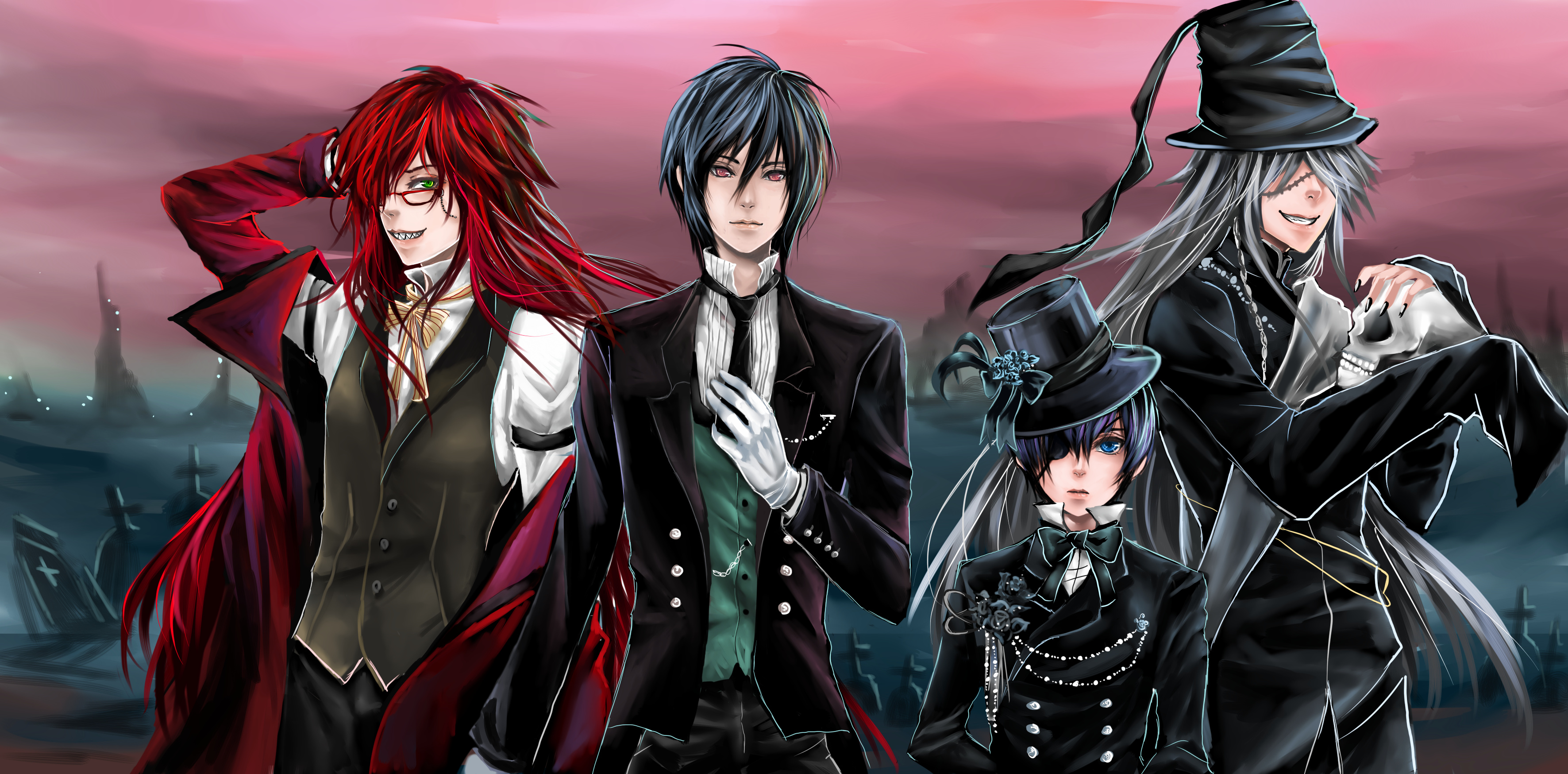 Grell Sutcliff: The series that follows Ciel Phantomhive, the twelve-year-old Earl of Phantomhive serving as the Queen's Watchdog. 3550x1750 Dual Screen Background.