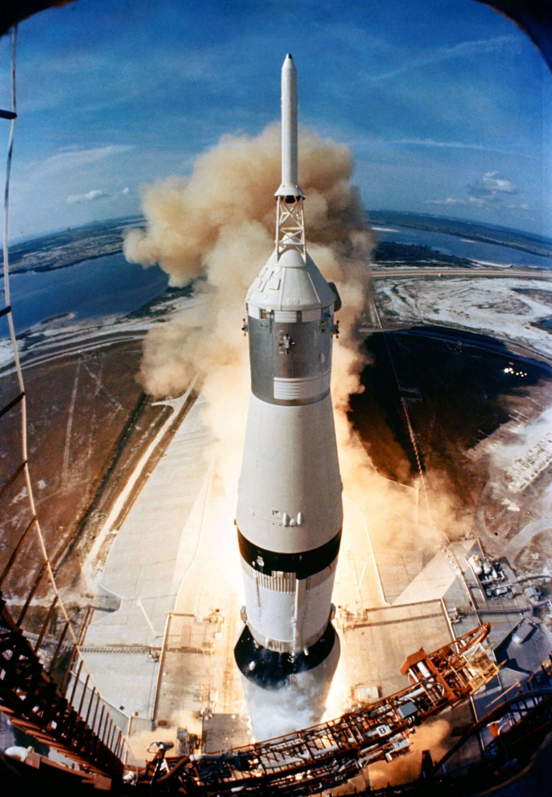Apollo 11: Spacecraft launched by a Saturn V rocket from Kennedy Space Center on Merritt Island, Florida. 1780x2560 HD Background.