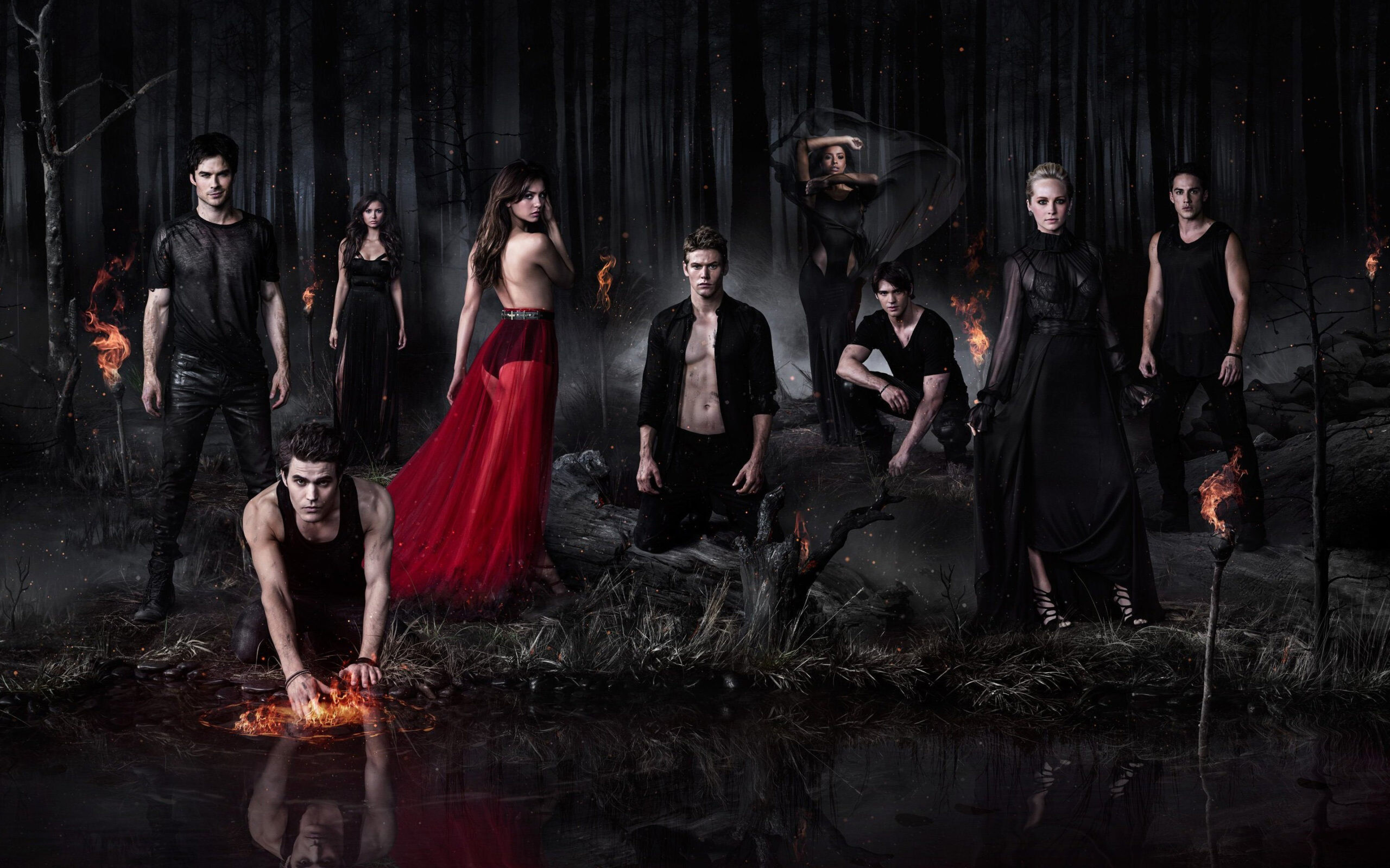 The Vampire Diaries (TV Series): TV Show Poster, Main Characters, Vampires, Werewolves, Witches. 2560x1600 HD Wallpaper.