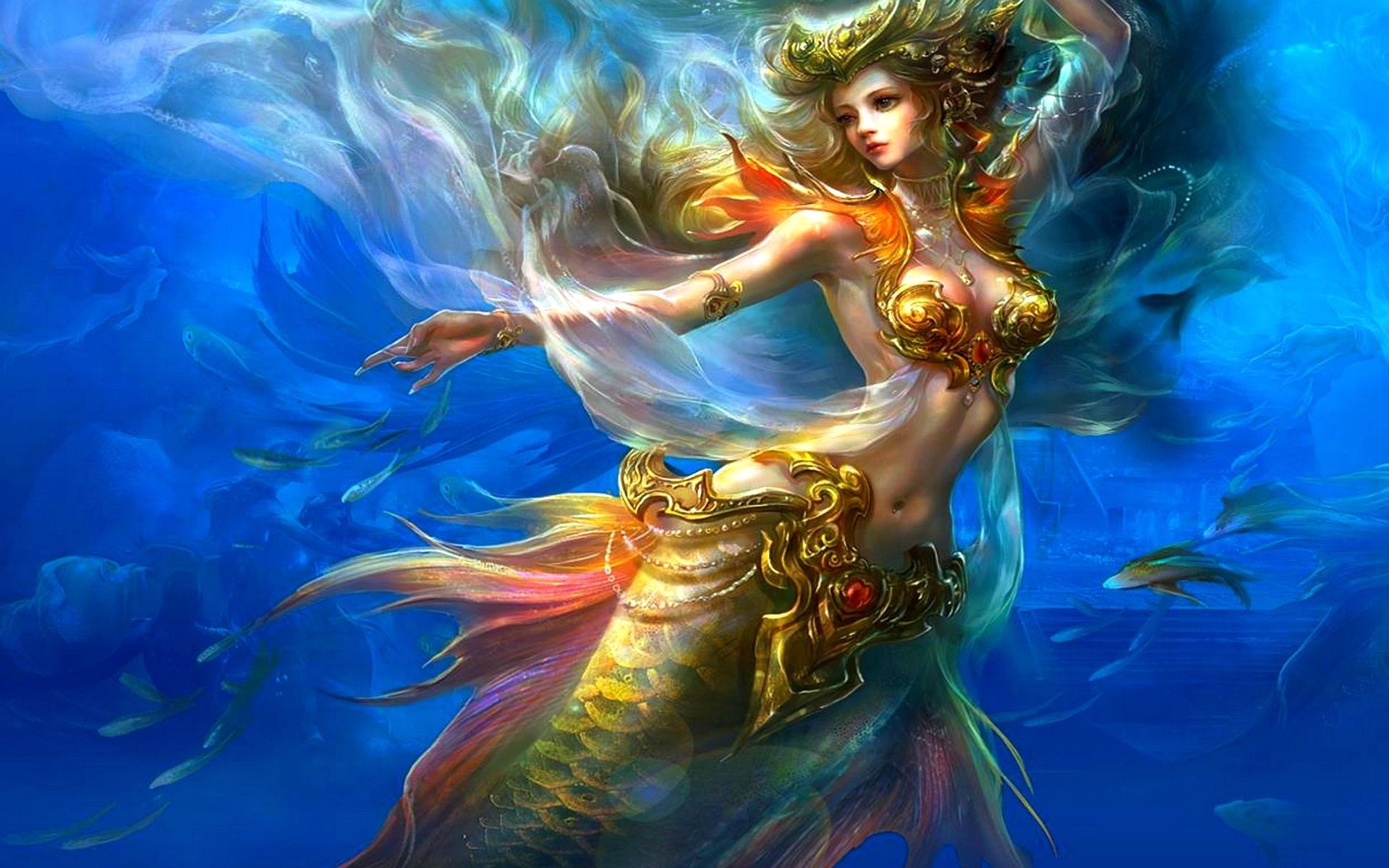 Women art fantasy mermaid, Captivating and enchanting, 1920x1200 HD Desktop