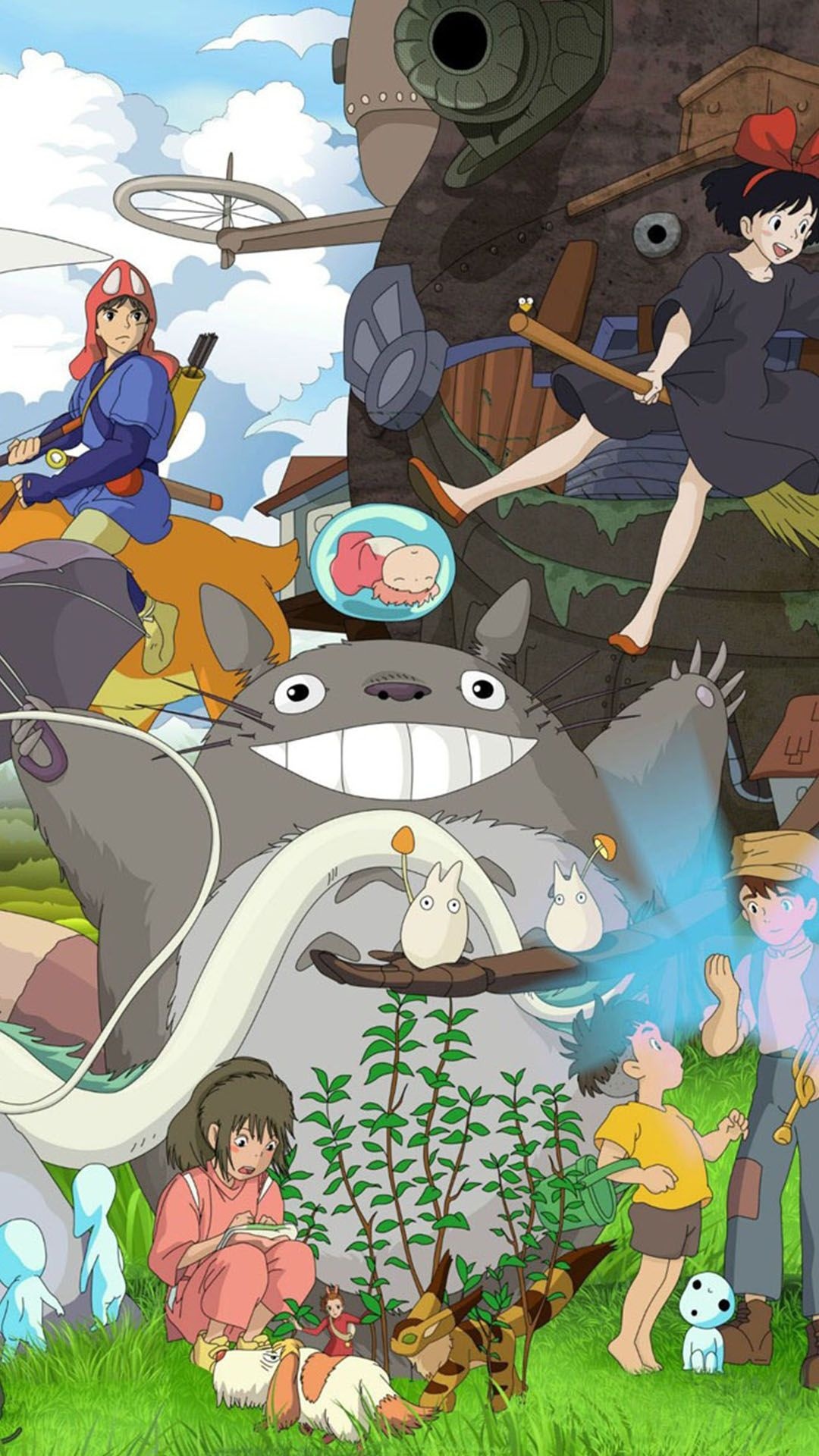 Studio Ghibli, Totoro background, Heartwarming hug, Ghibli characters, 1080x1920 Full HD Phone