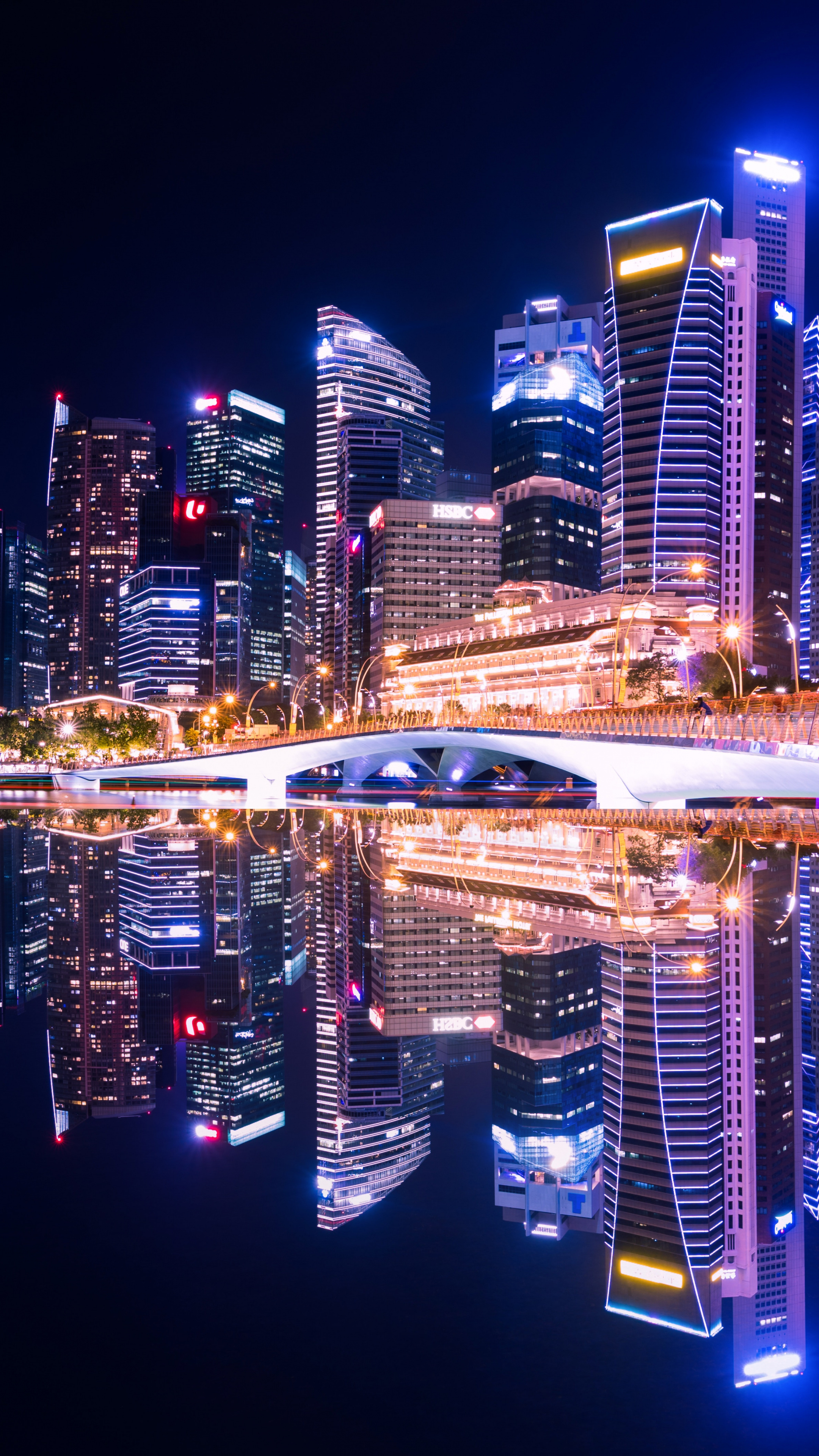 City: Marina Bay, Merlion Park, The Central Area of Singapore, Reflections at night. 2160x3840 4K Wallpaper.