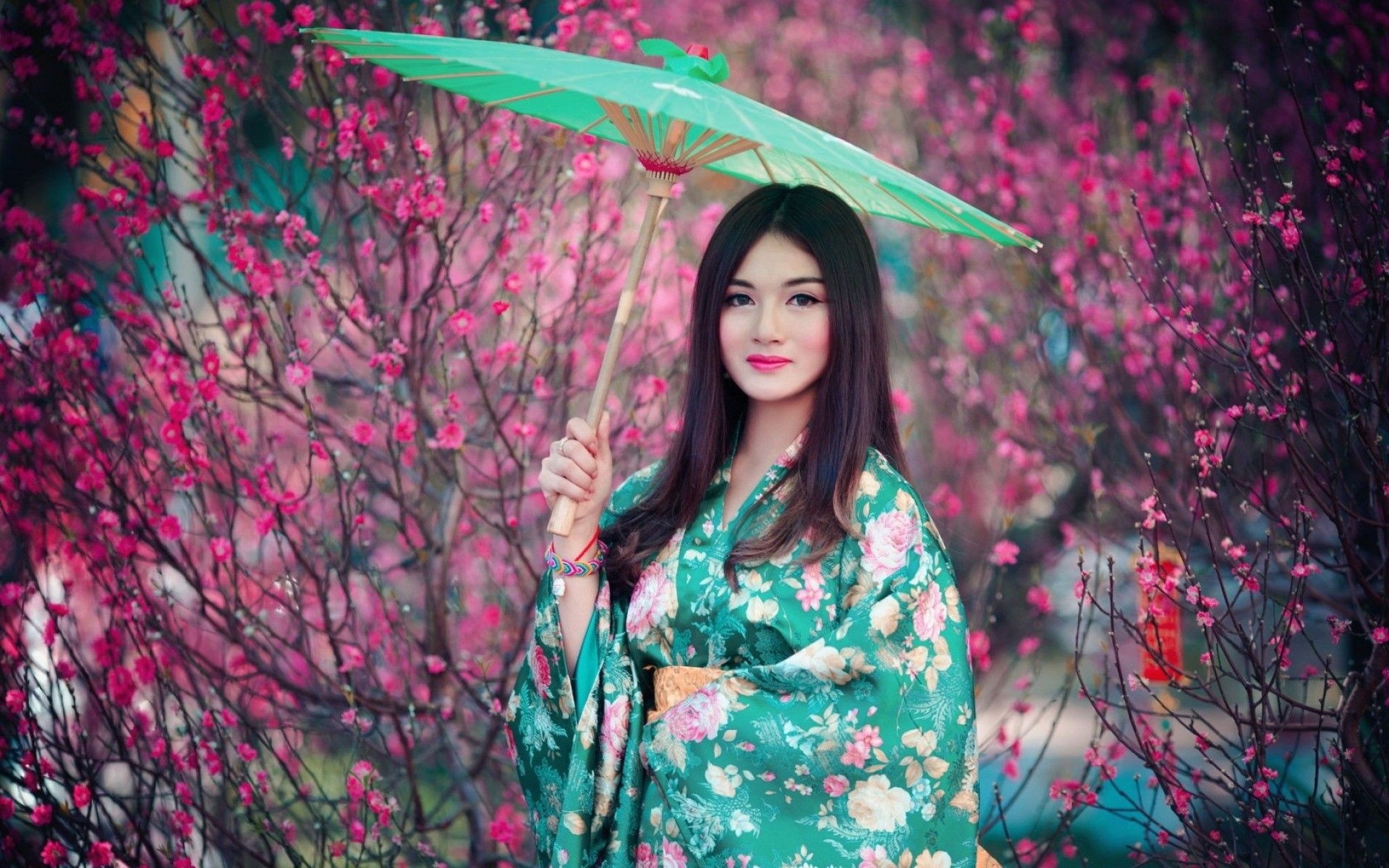 Kimono girl, Graceful poses, Chic fashion, Artistic backdrops, 1920x1200 HD Desktop