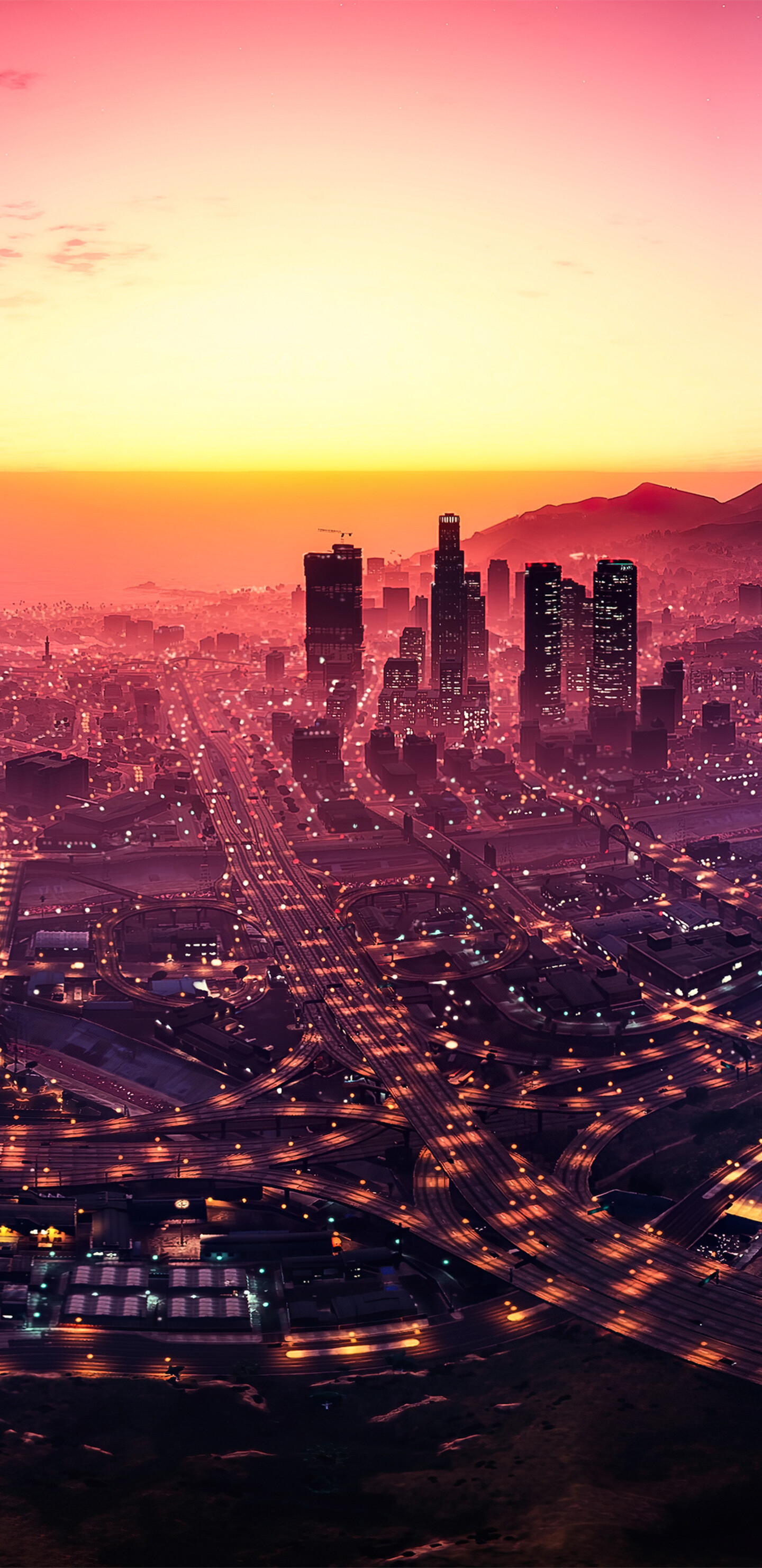 Grand Theft Auto 5: The fictional city of Los Santos, based on Los Angeles. 1440x2960 HD Background.