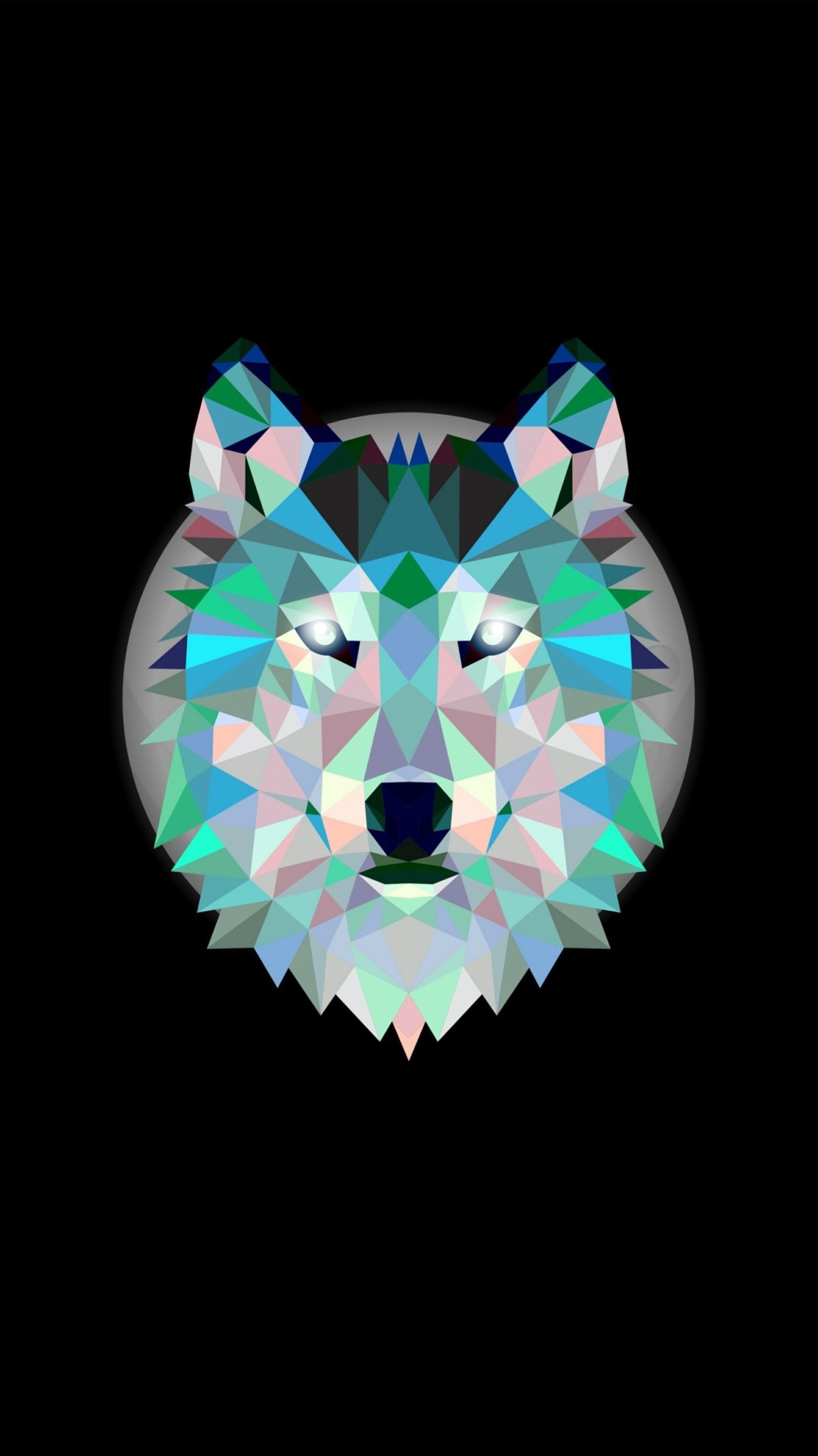 Geometric Animal: Amoled wolf, Colorful abstract polygonal wolf head, Polygonal style. 2160x3840 HD Wallpaper.