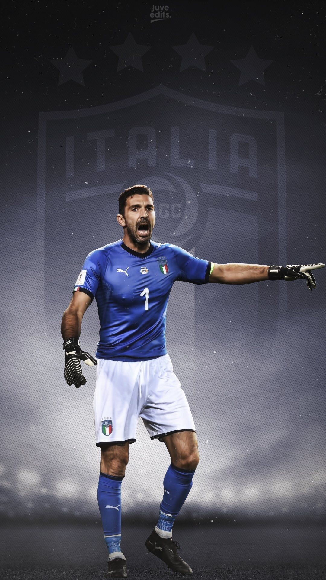 Gianluigi Buffon: Most appearances as captain for Italy senior team record holder, Italy National Football Team. 1080x1920 Full HD Background.