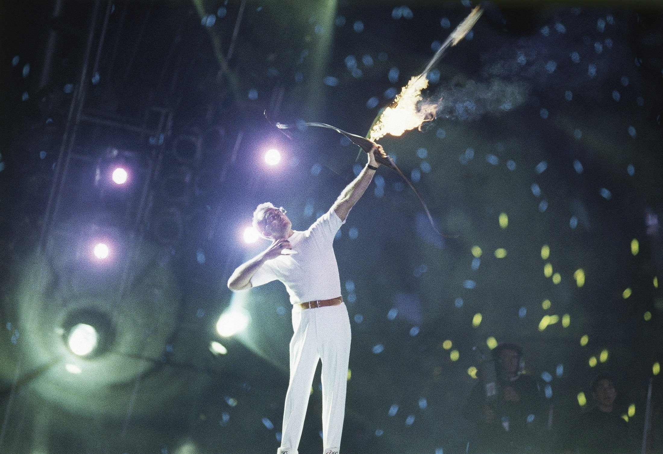 Olympic Flame: The 1992 Barcelona Olympics, An archer, Paralympic Games, Antonio Rebollo, A burning arrow, 100 Years of lighting. 2200x1510 HD Wallpaper.