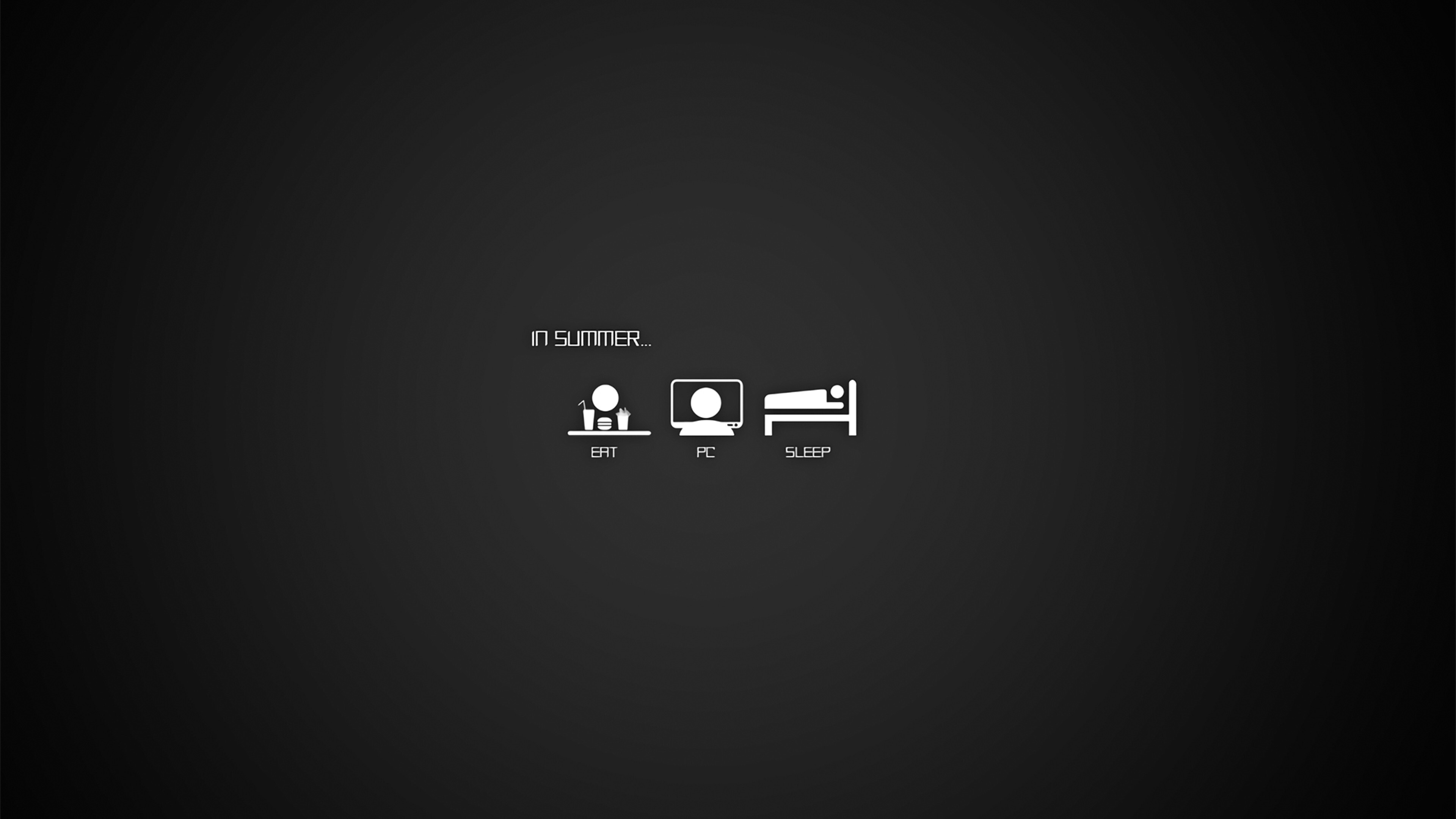 Geek: In summer, Eat, PC, Sleep, A person who is intelligent but not fashionable or popular. 3840x2160 4K Background.