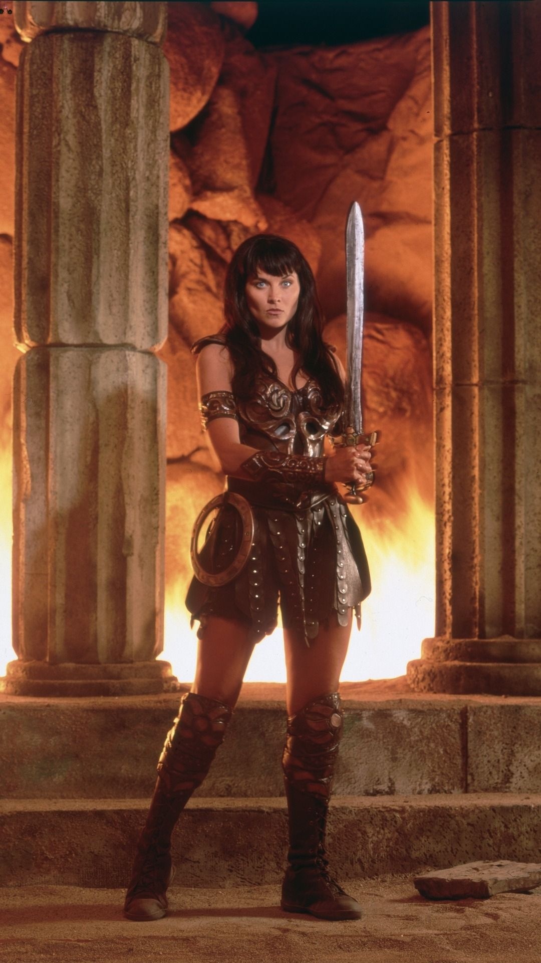 Xena: Warrior Princess (TV Series): A fictional character played by New Zealand actress Lucy Lawless. 1080x1920 Full HD Background.