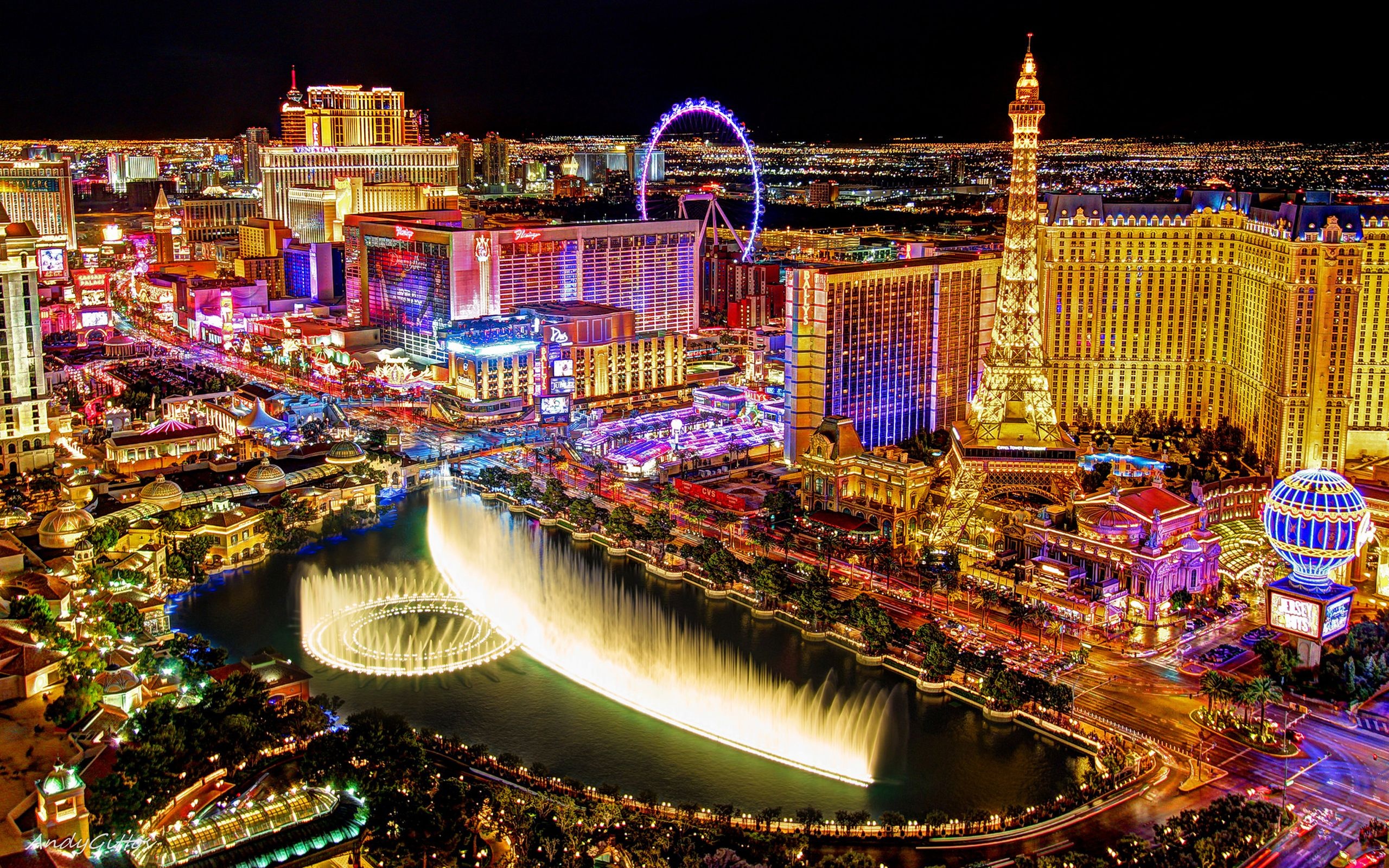 Las Vegas Strip, Neon lights, Famous landmarks, Iconic attractions, 2560x1600 HD Desktop