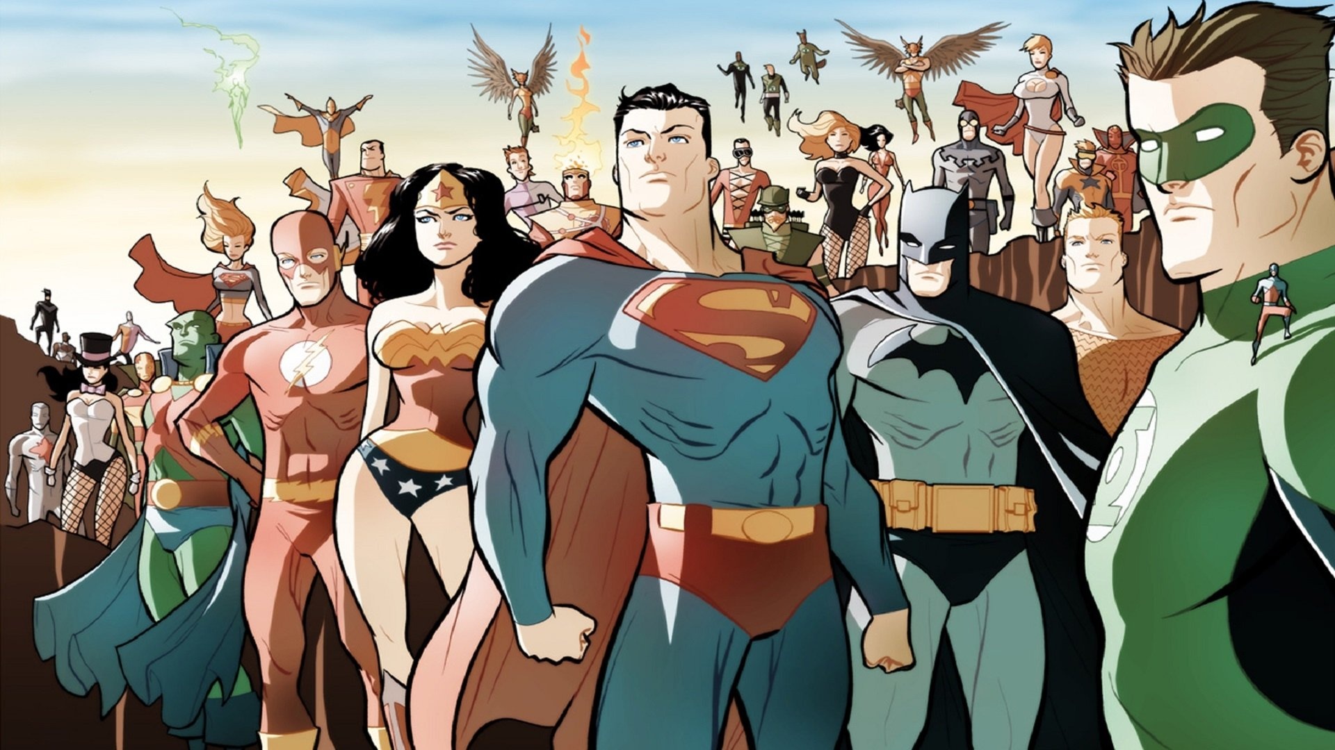 Justice League, DC Comics, Iconic superhero team, Dynamic artwork, 1920x1080 Full HD Desktop