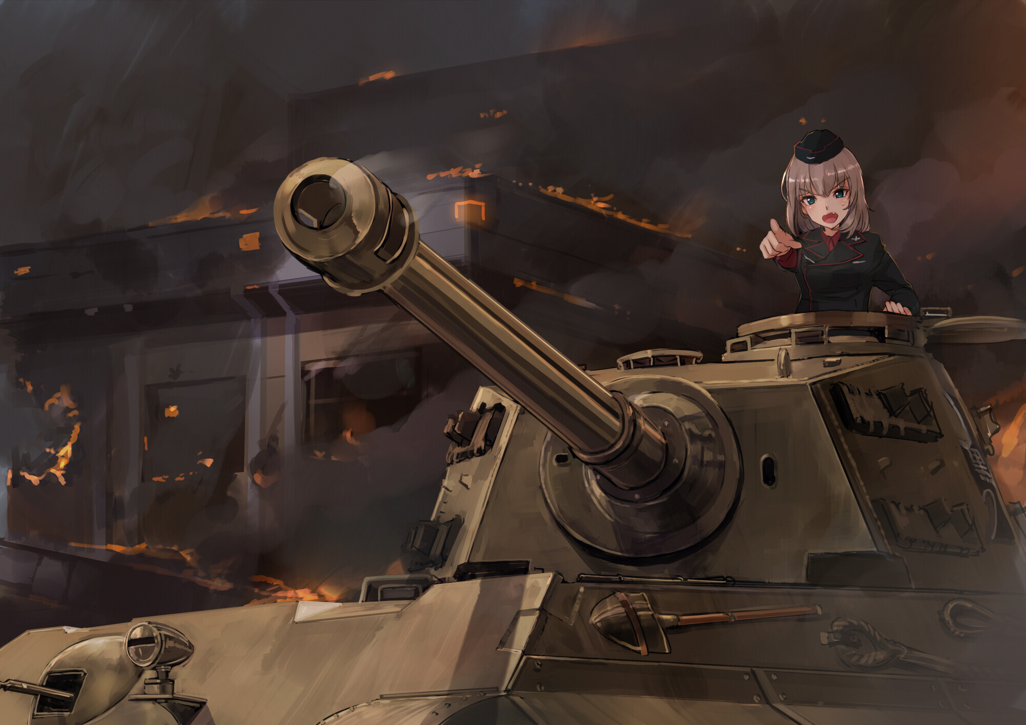 Girls und Panzer: Erika Itsumi, A second year student from Kuromorimine Girls' Academy, A German Tiger II. 2000x1420 HD Wallpaper.