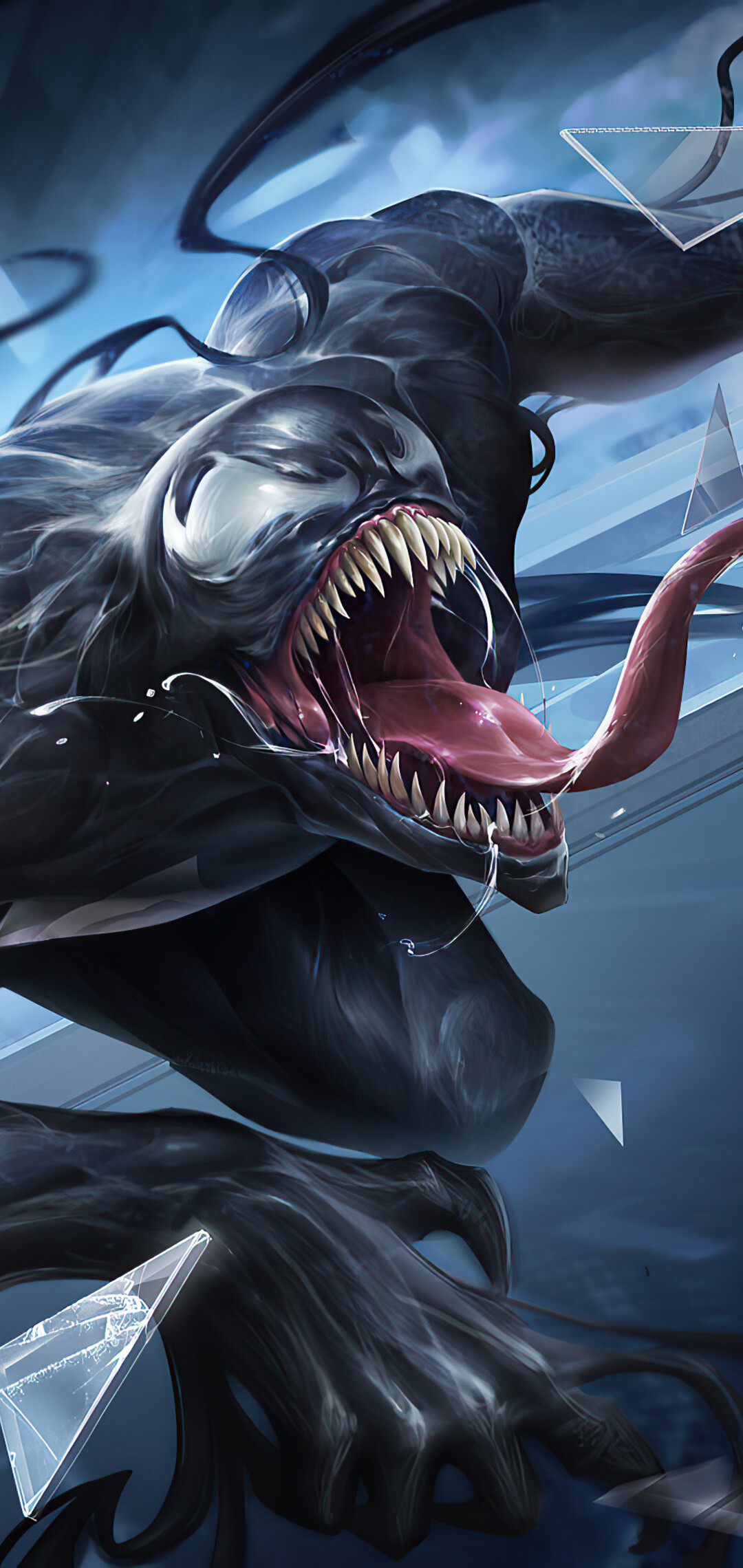 Venom: A Symbiote, an alien life form capable of infusing itself with its host body. 1080x2280 HD Background.