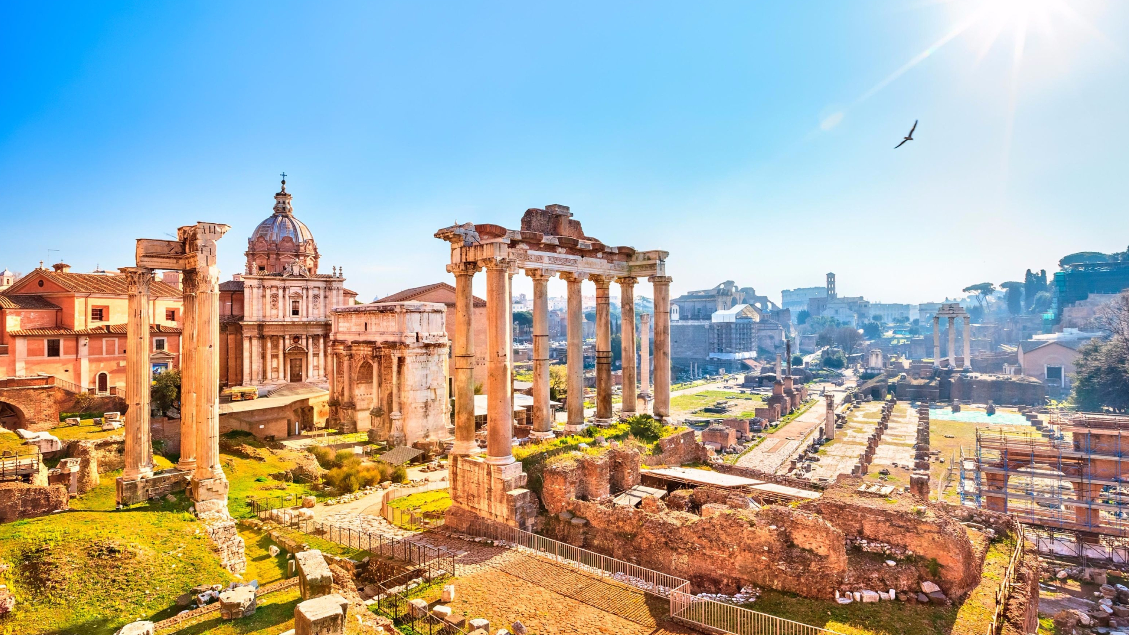 Rome: The Roman Forum, The ancient city ruins. 3840x2160 4K Wallpaper.
