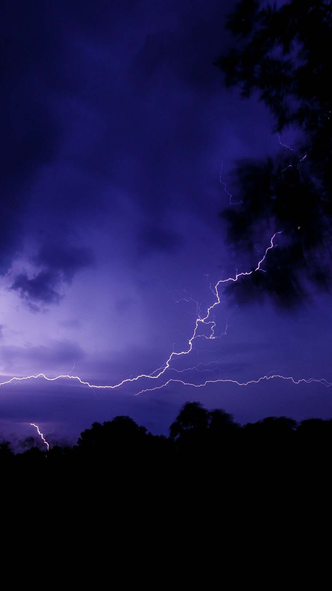 Purple night lightning, Striking ultra HD wallpaper, Thunderstorm atmosphere, Captivating visuals, 1080x1920 Full HD Phone