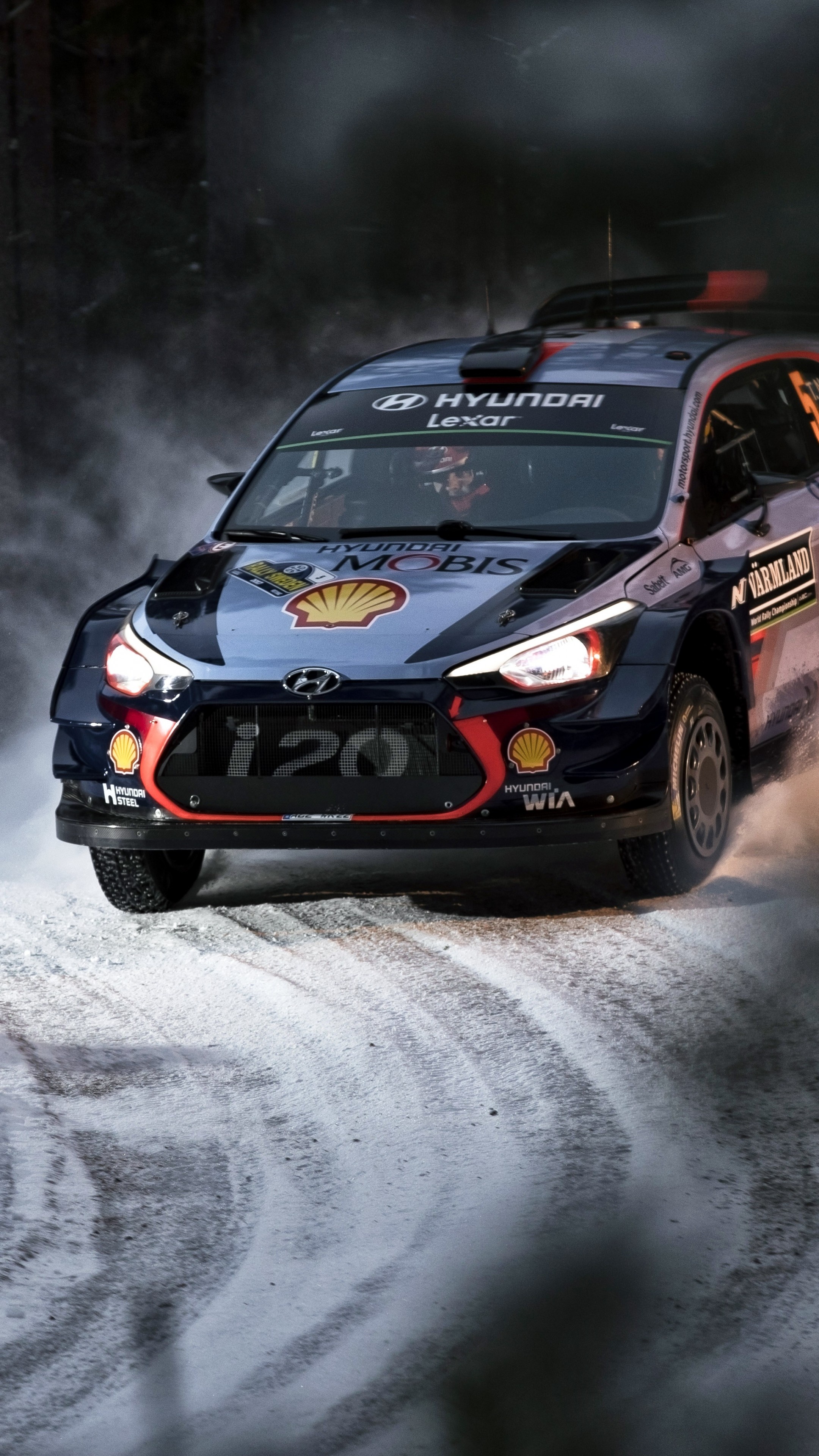 Rallycross: Power Sliding, Ice Storm, Racing Car, Studded Tires, Hyundai Lexar. 2160x3840 4K Wallpaper.
