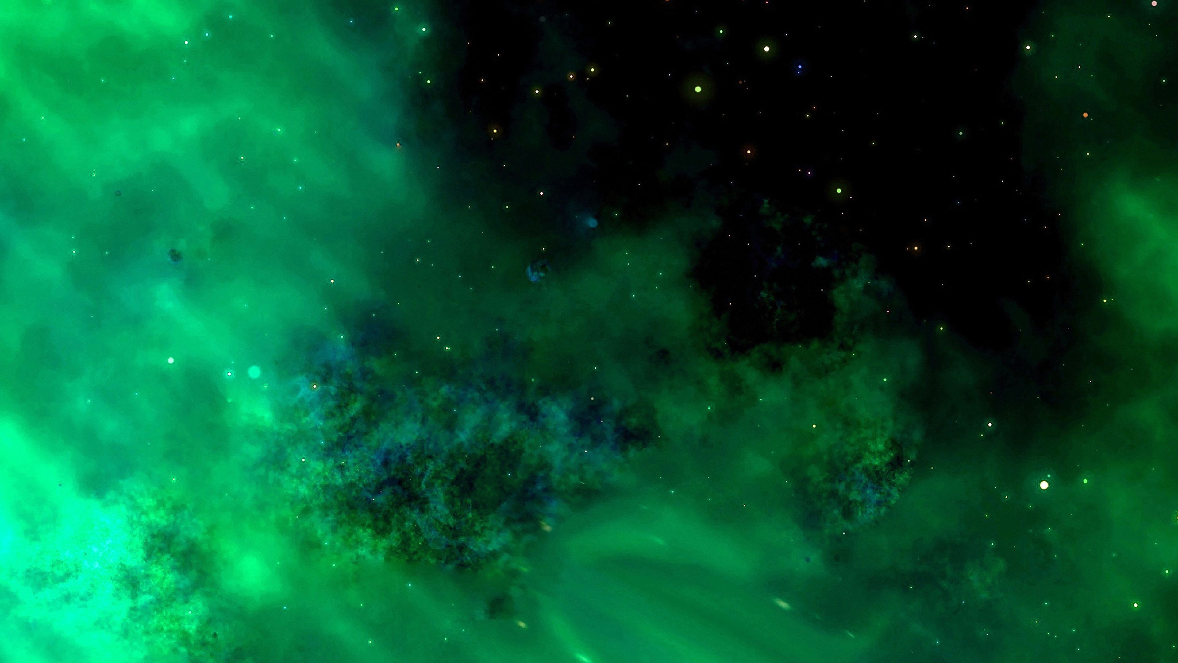 Green Nebula: Monochrome space, The result of supernova explosion. 3840x2160 4K Background.