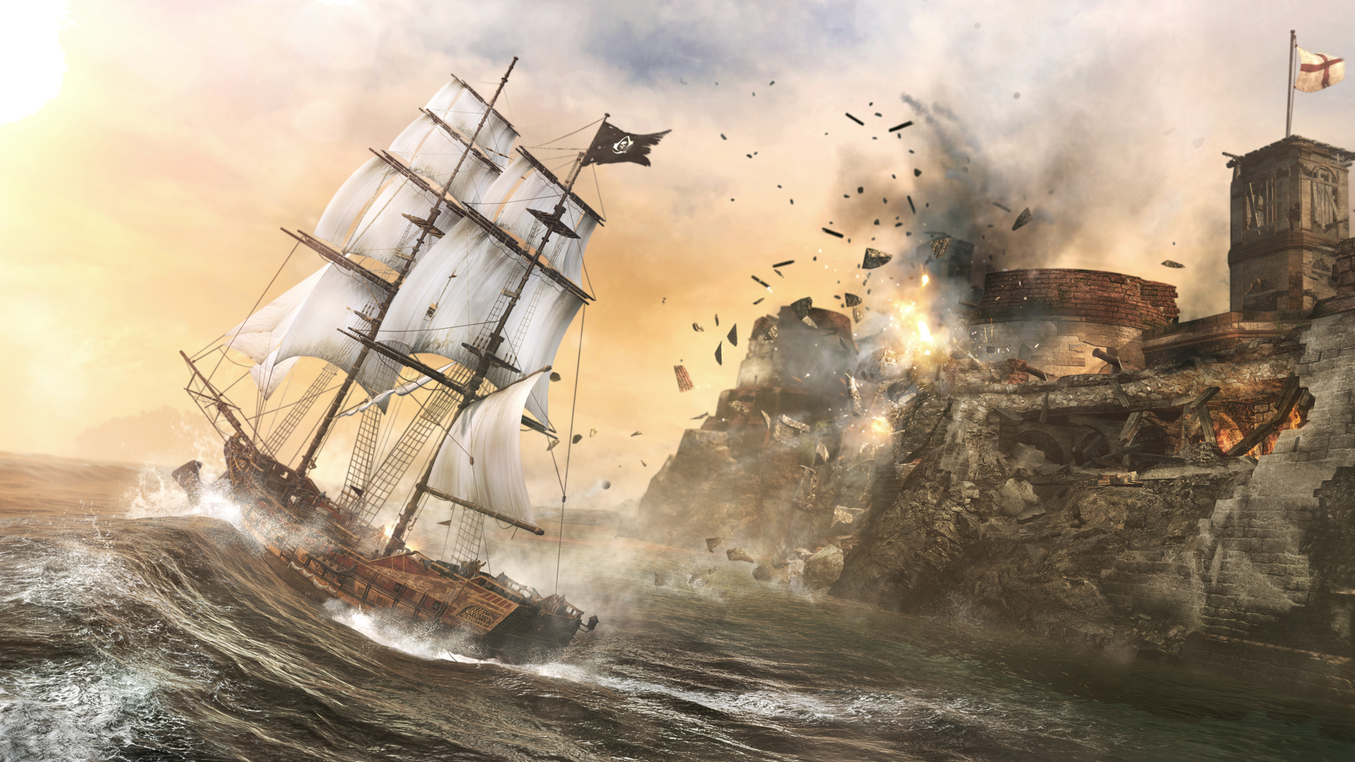 Jackdaw Ship, Assassins Creed IV, Broadside cannons, 1920x1080 Full HD Desktop