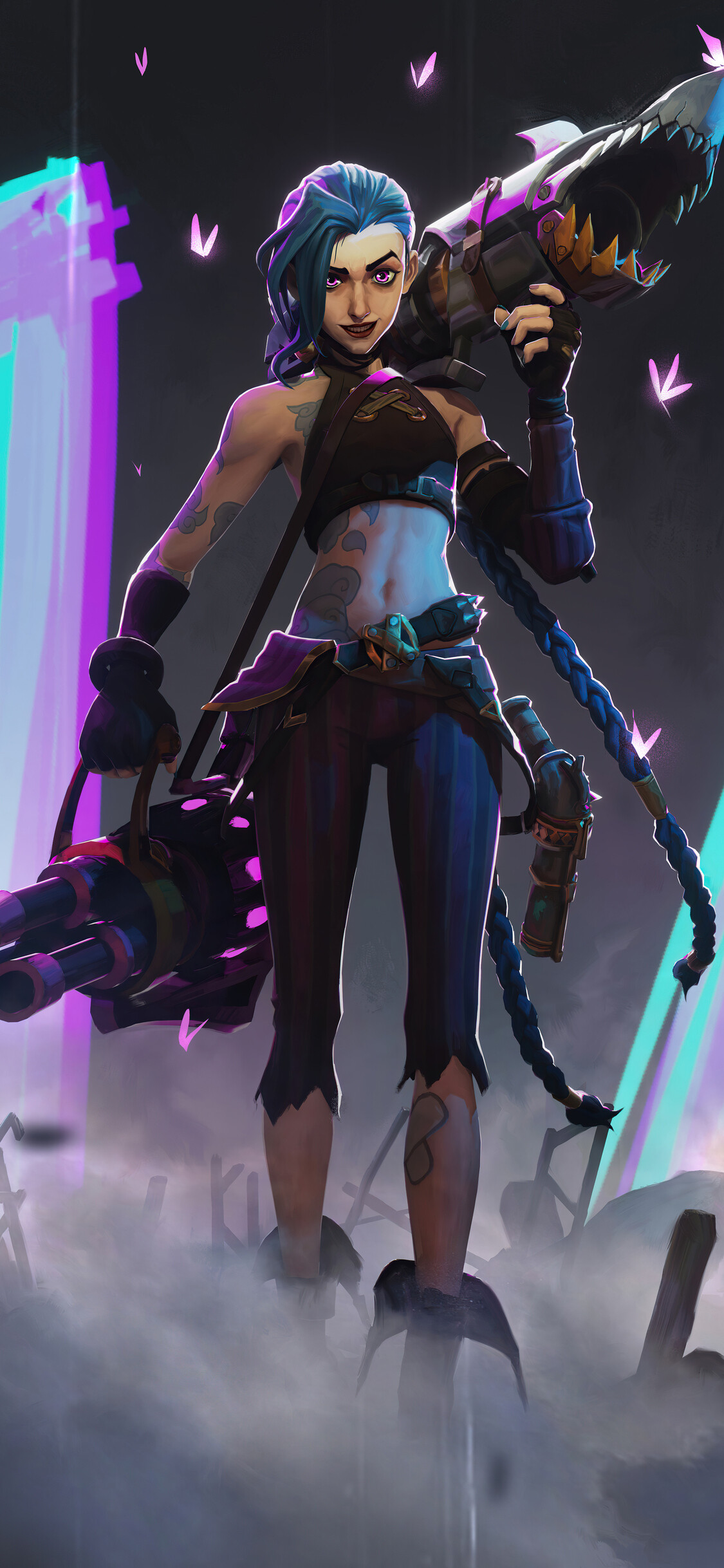 Arcane: League of Legends: It centers on the origin story of two of League of Legends' most iconic characters: Jinx and her sister Vi. 1130x2440 HD Wallpaper.