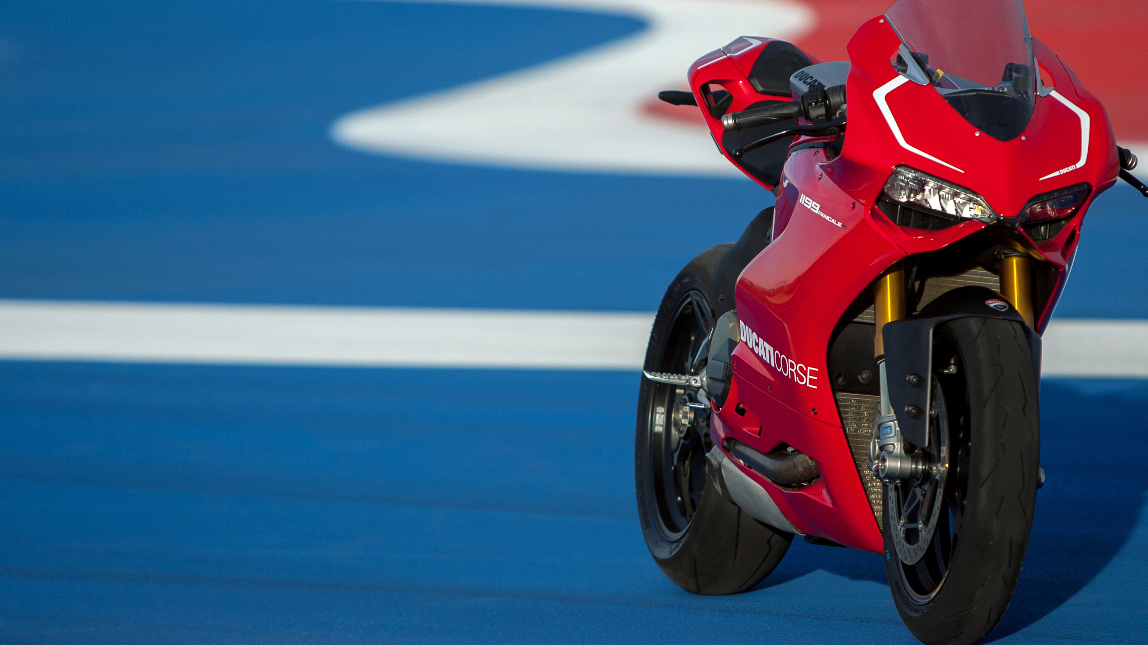 Superbike: The Ducati Corse racing team's Ducati 1199 Panigale sports motorcycle. 3840x2160 4K Wallpaper.