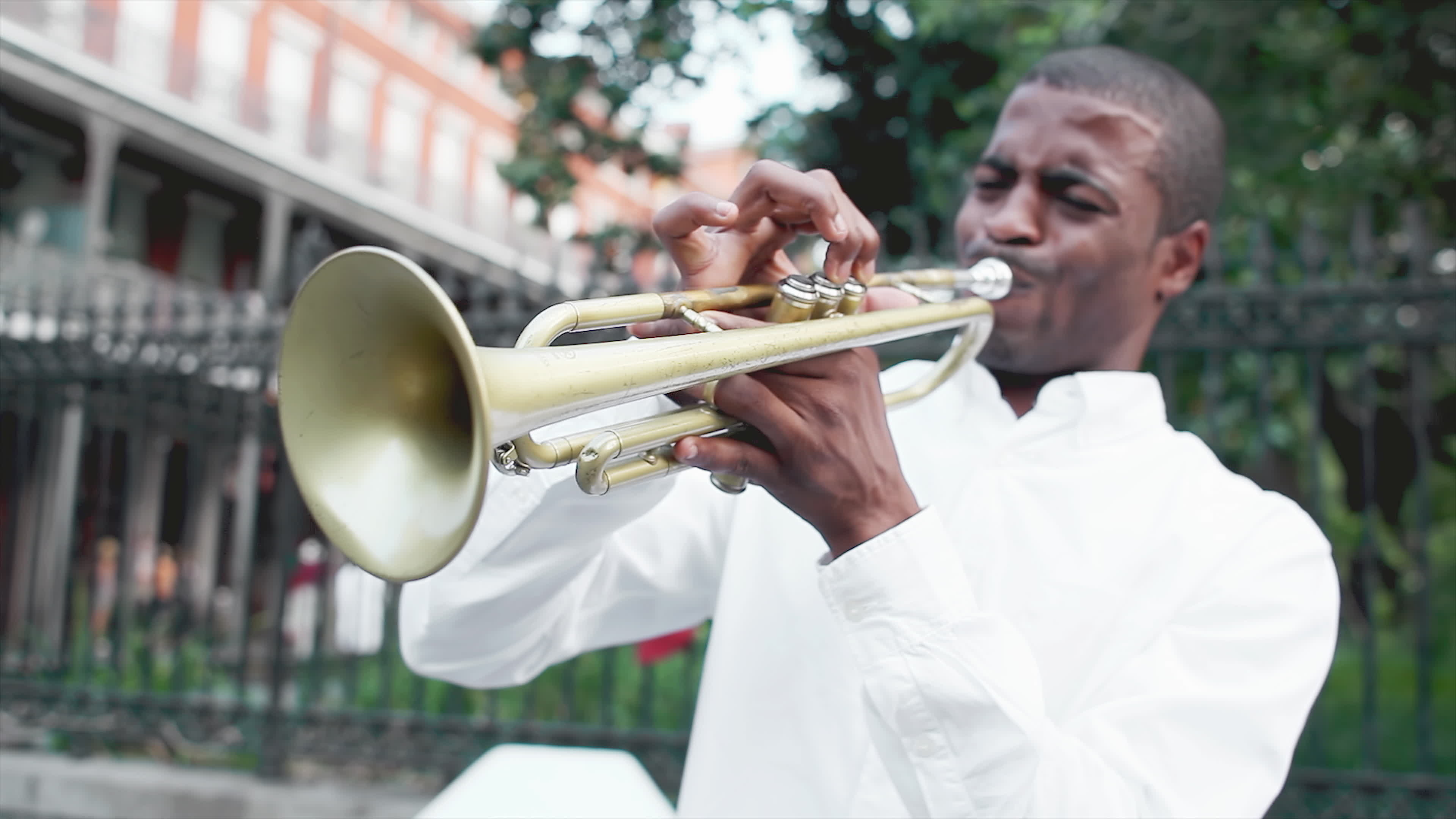 Black man playing trumpet, Urban music, 3840x2160 4K Desktop