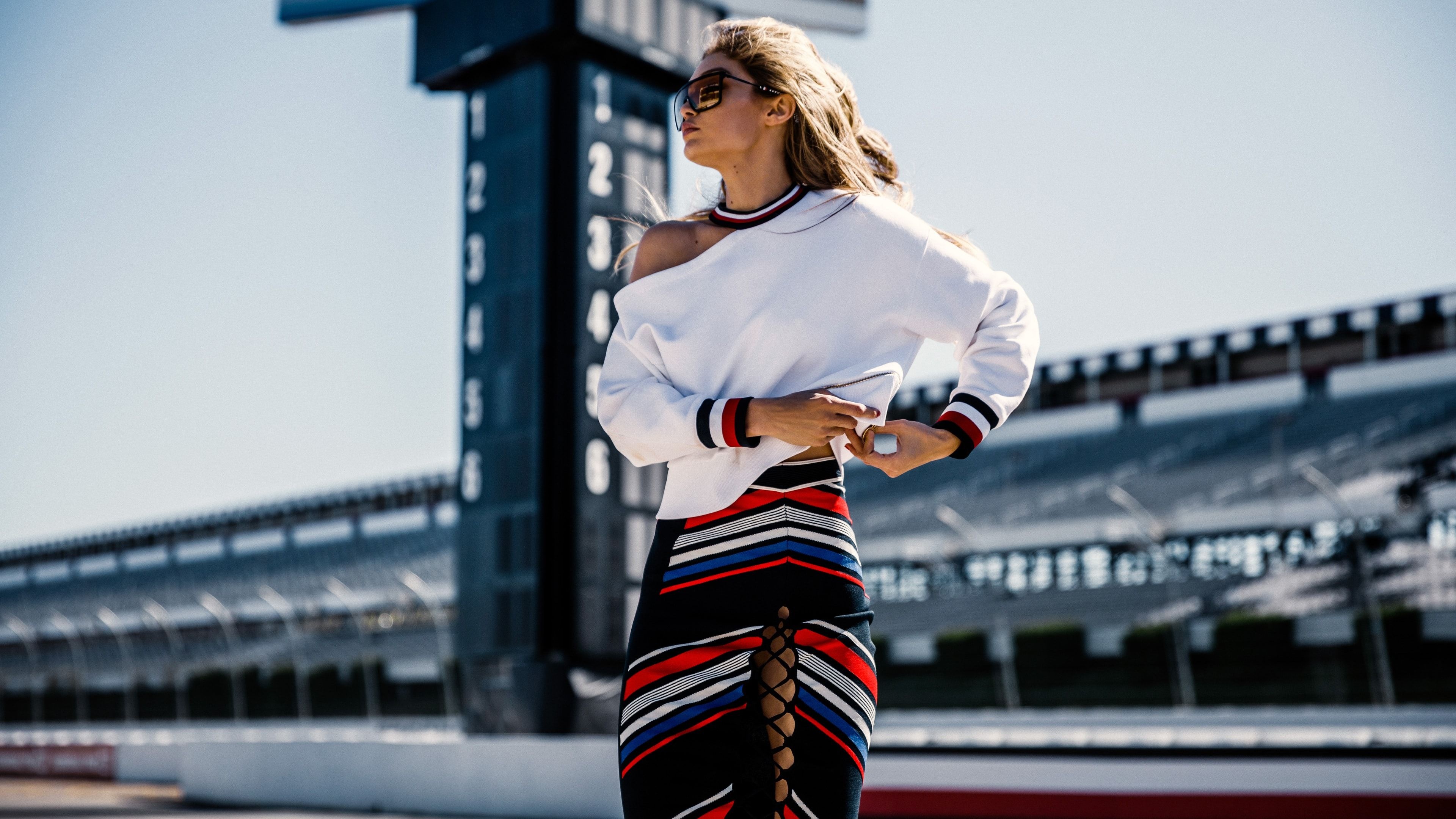 Tommy Hilfiger: Gigi Hadid, Collaboration inspired by the world of automobile racing. 3840x2160 4K Wallpaper.