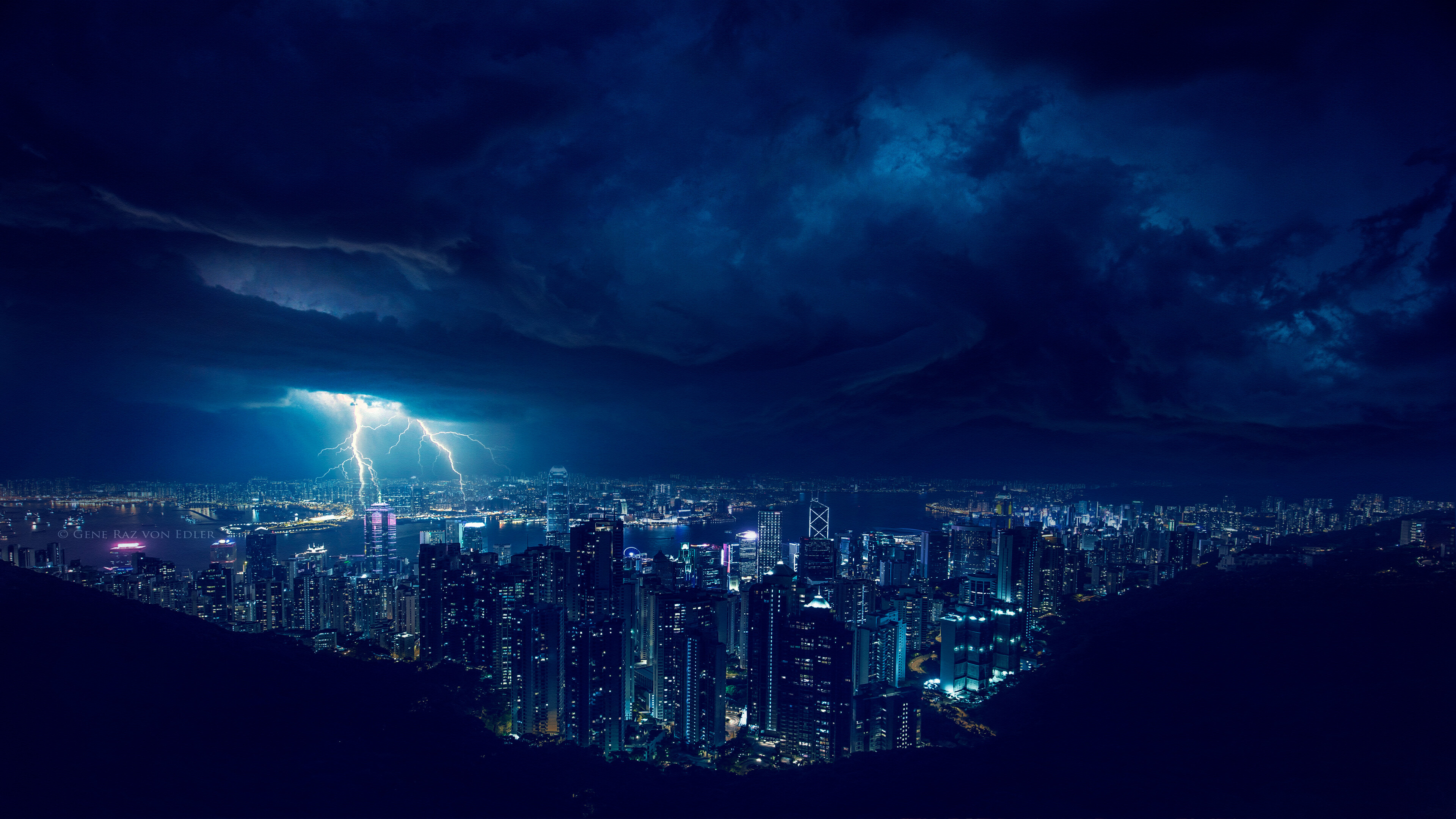 Lightning in city, Donner Wallpaper, 3840x2160 4K Desktop