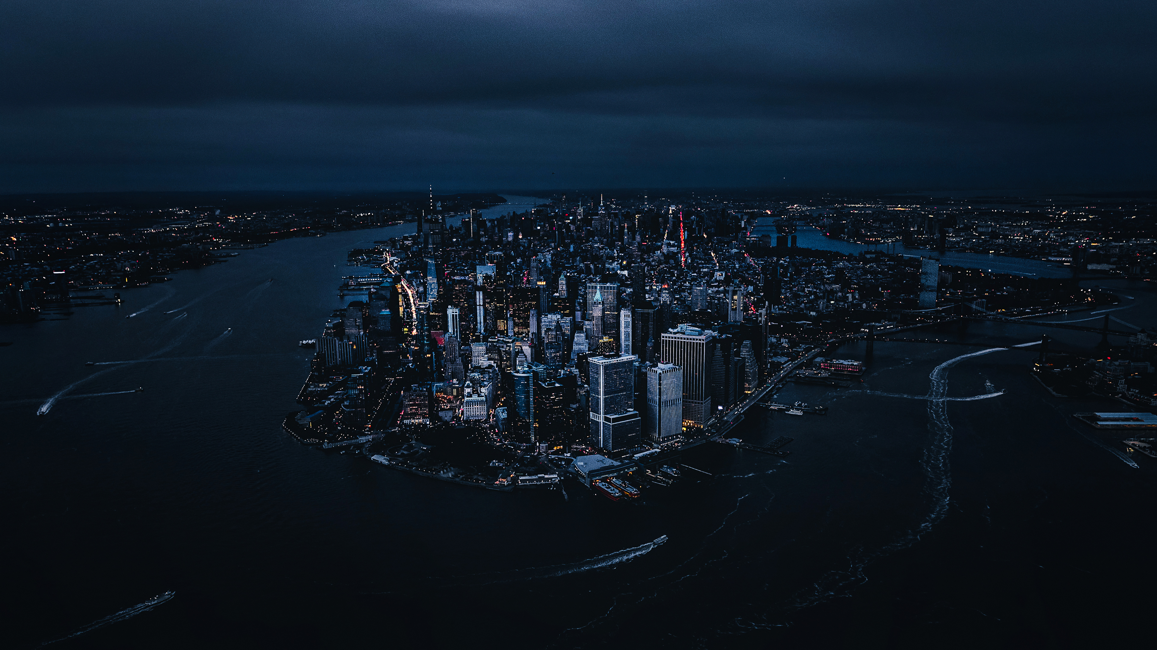 New York: Big Apple, Aerial view, Night city. 3840x2160 4K Background.