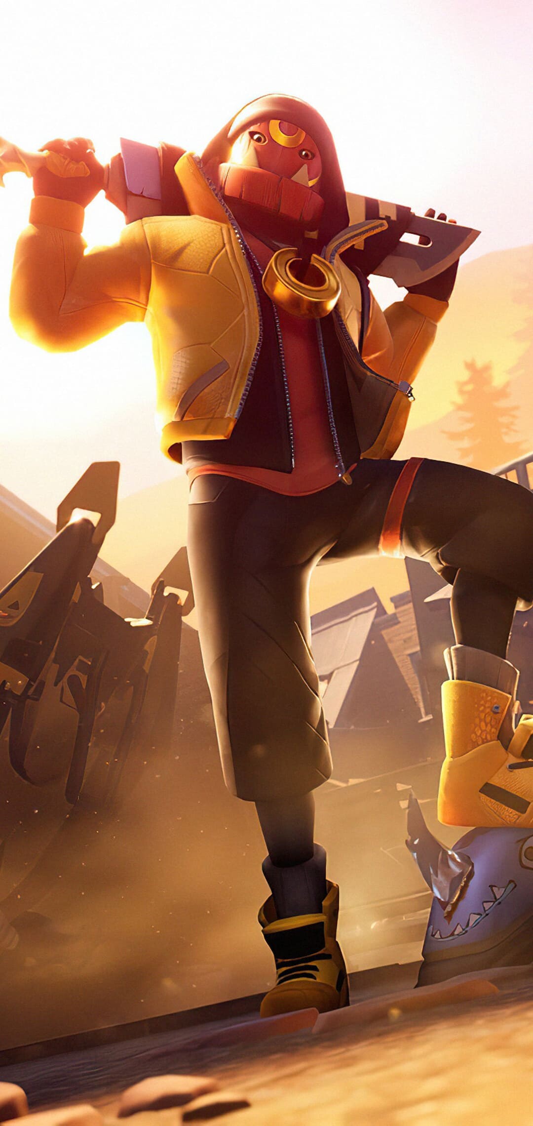 Fortnite: A third-person shooter game where up to 100 players compete to be the last person or team standing. 1080x2280 HD Wallpaper.