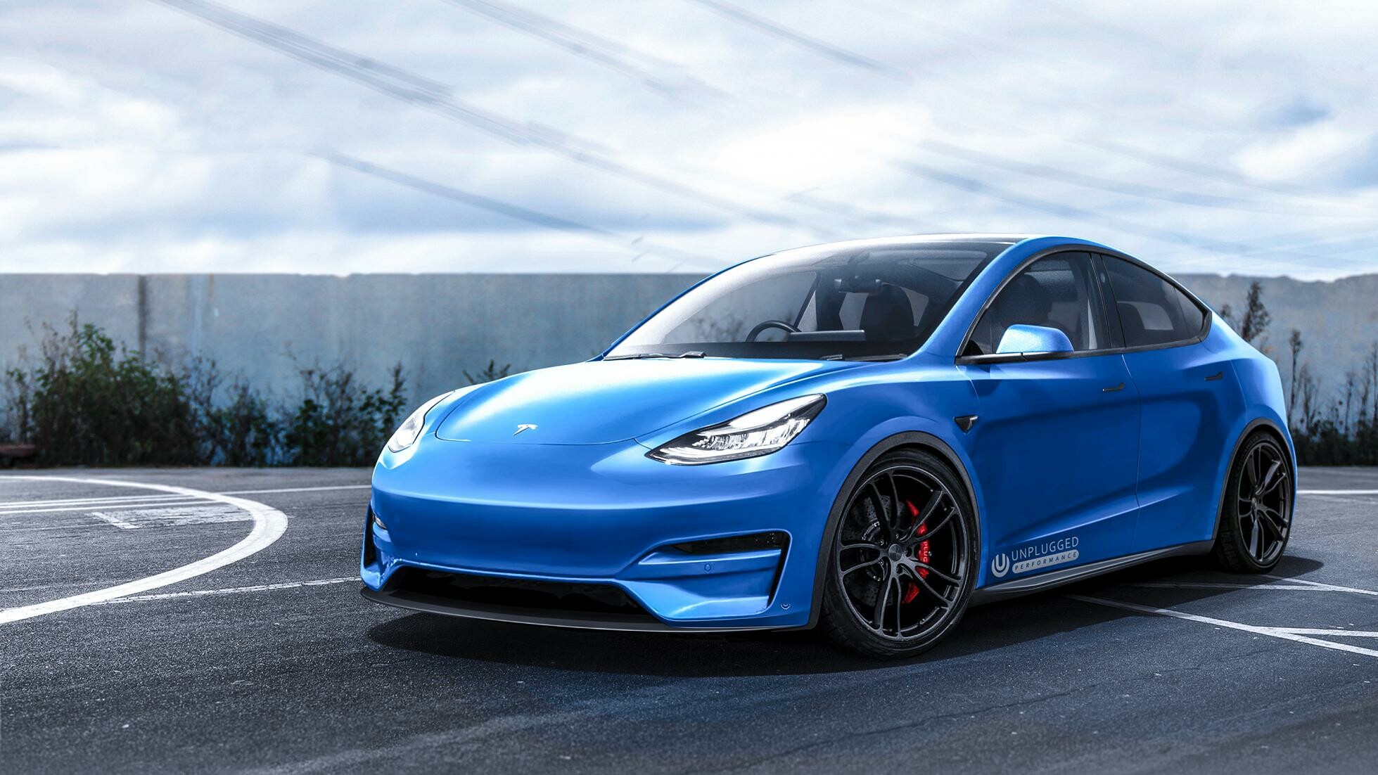 Tesla Model Y: An electric crossover unveiled in March 2019, Electric car. 1960x1110 HD Wallpaper.