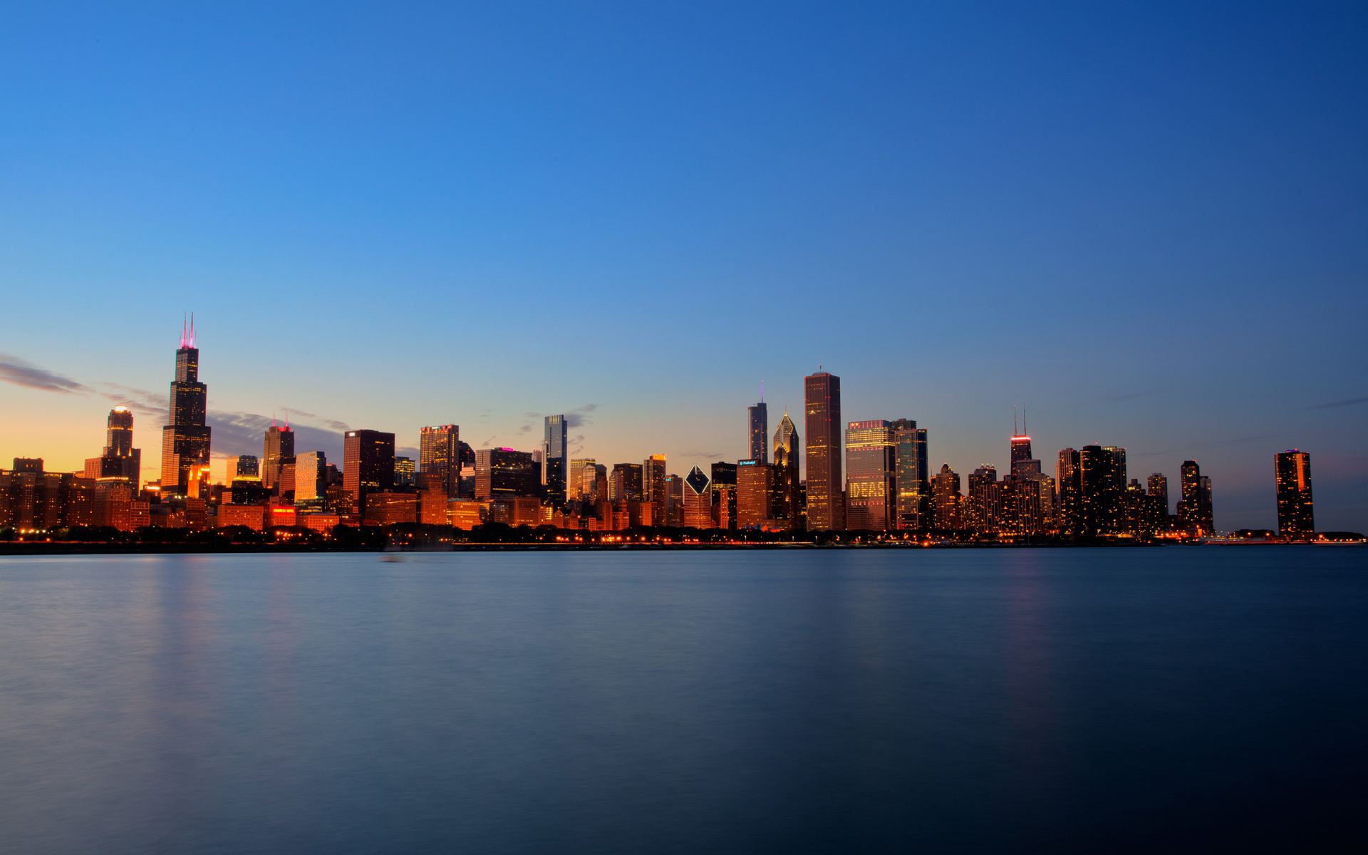 Skyline: The City of Chicago Downtown, The view from Lake Michigan, State of Illinois. 1920x1200 HD Background.