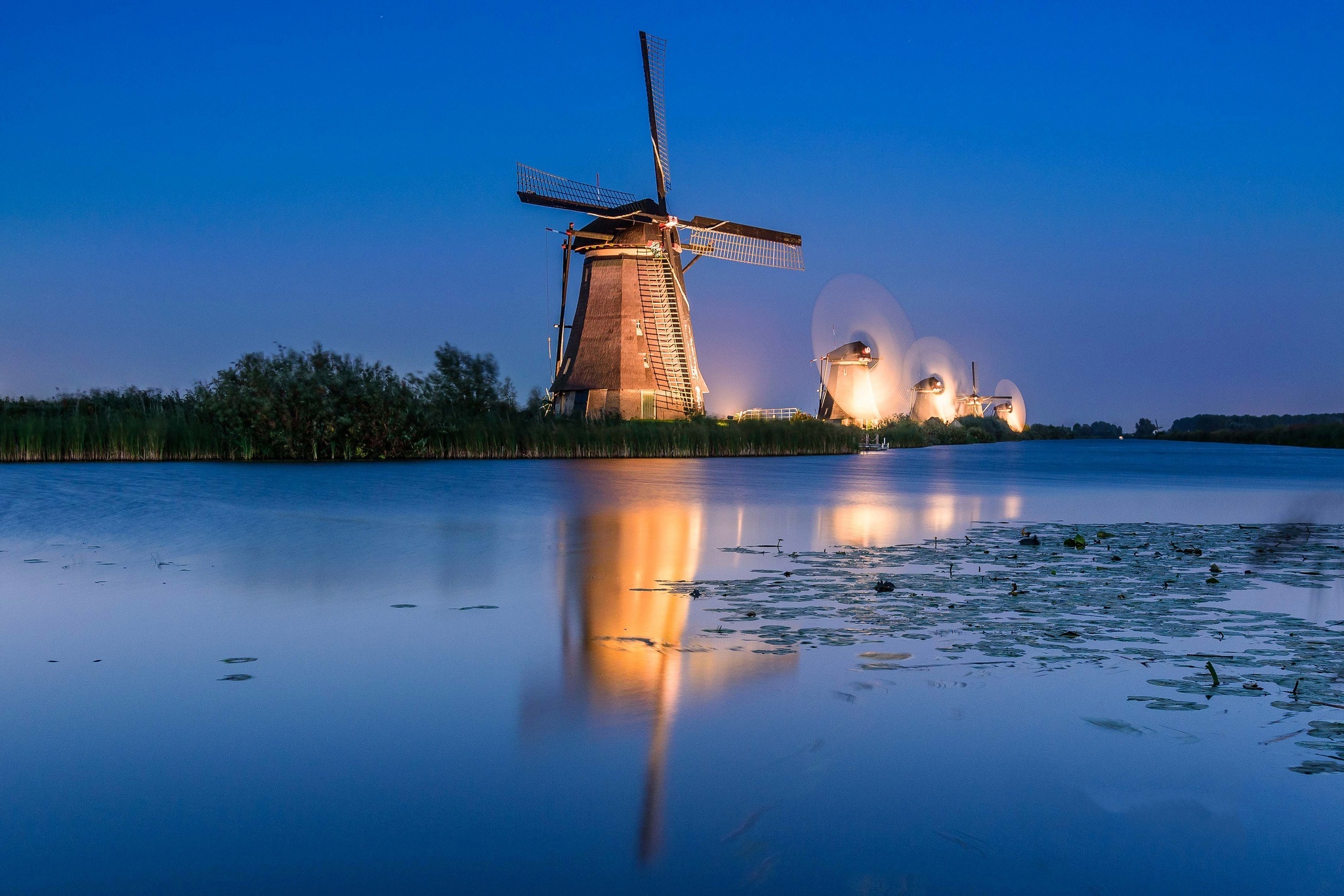 Windmills at Kinderdijk, Night windmill, Dutch delight, Lights wallpaper, 2050x1370 HD Desktop