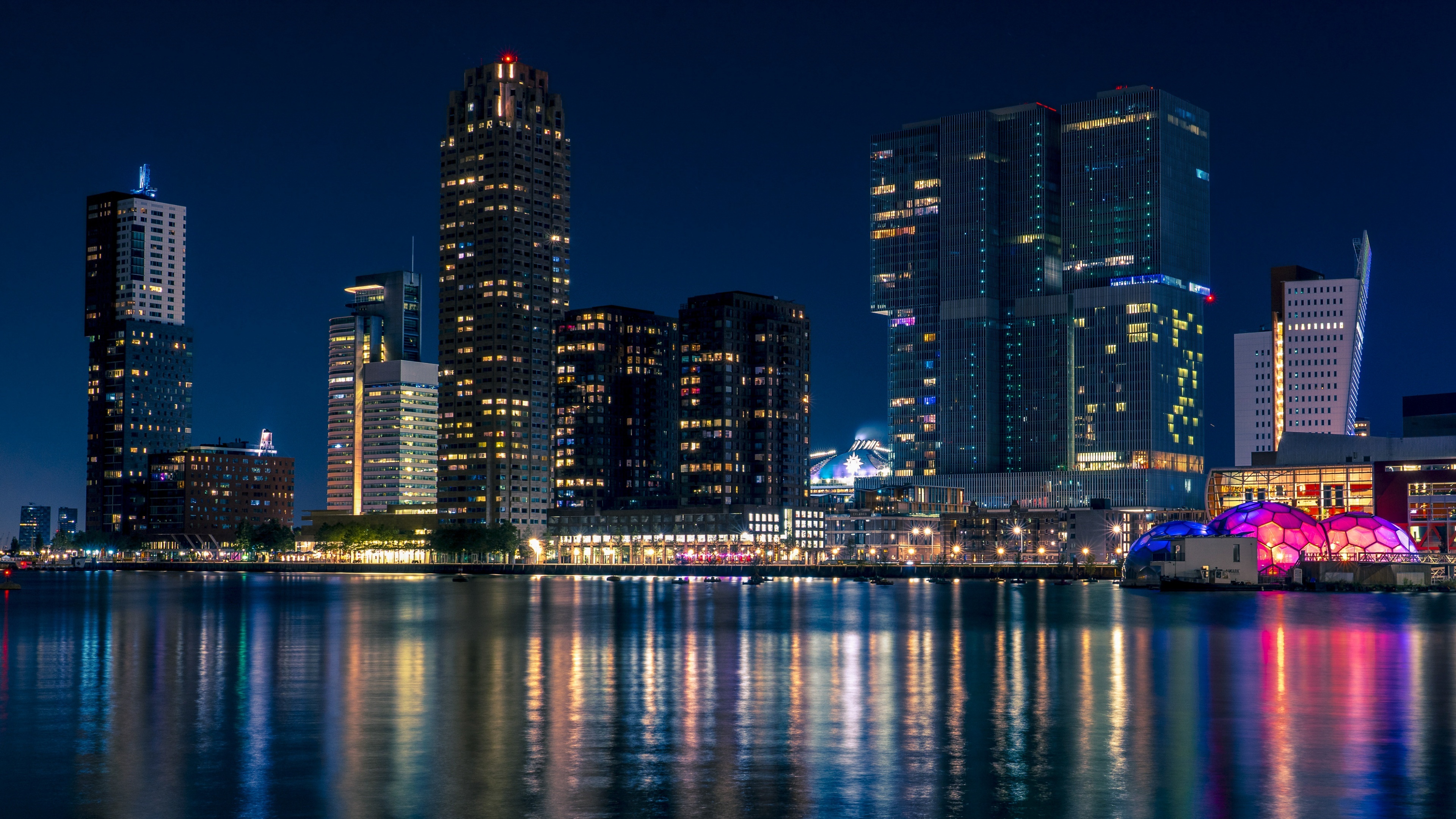 Rotterdam skyline, Cityscape wallpaper, Netherlands nightscape, World view, 3840x2160 4K Desktop