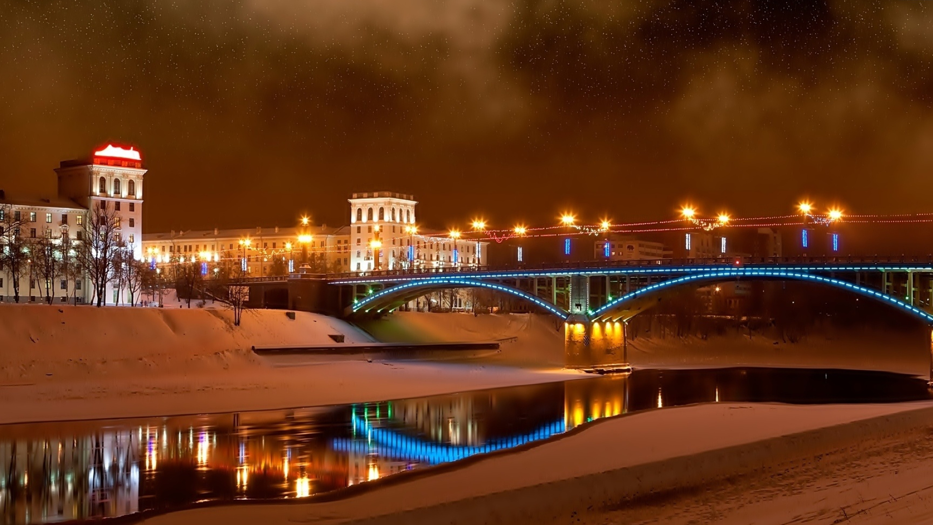 Night, Belarus, Bridge, Vitebsk, 1920x1080 Full HD Desktop