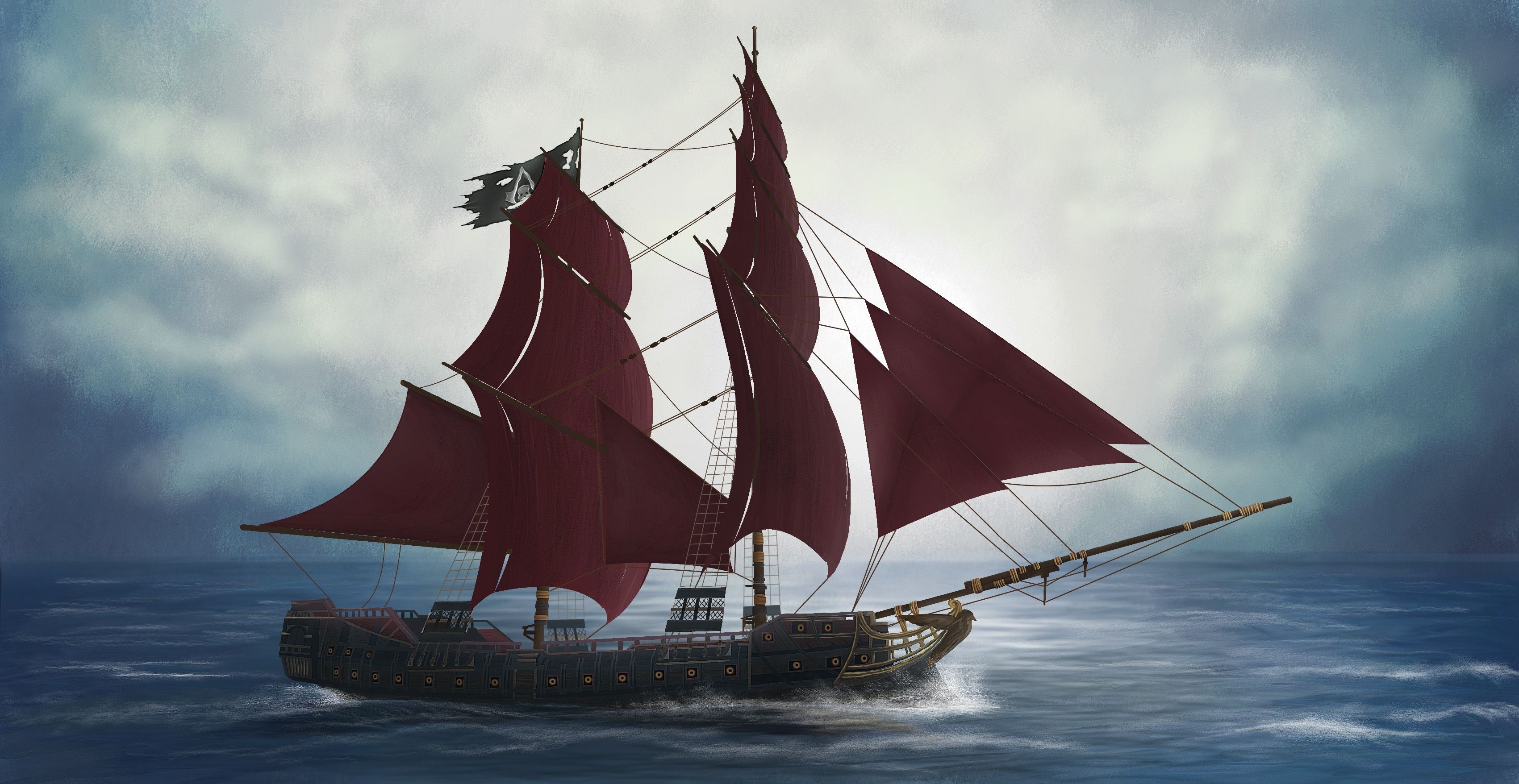 Jackdaw Ship, Under the Black Flag, Ship art, Assassin's Creed, 3410x1760 HD Desktop
