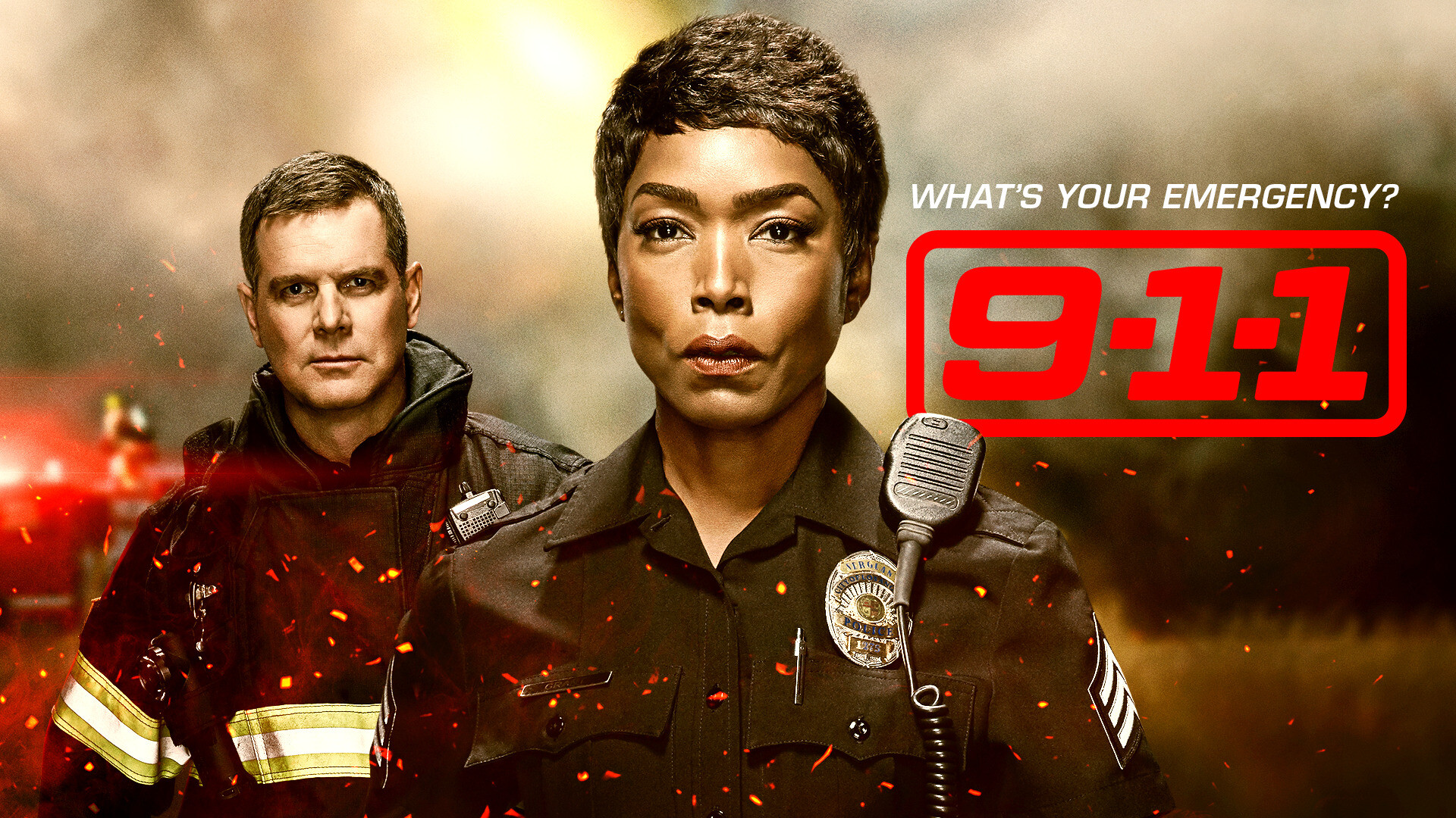 9-1-1 (TV Series): Firefighter Equipment, Police Uniform, Athena And Robert Nash, Police Officer, Emergency Situations. 1920x1080 Full HD Wallpaper.