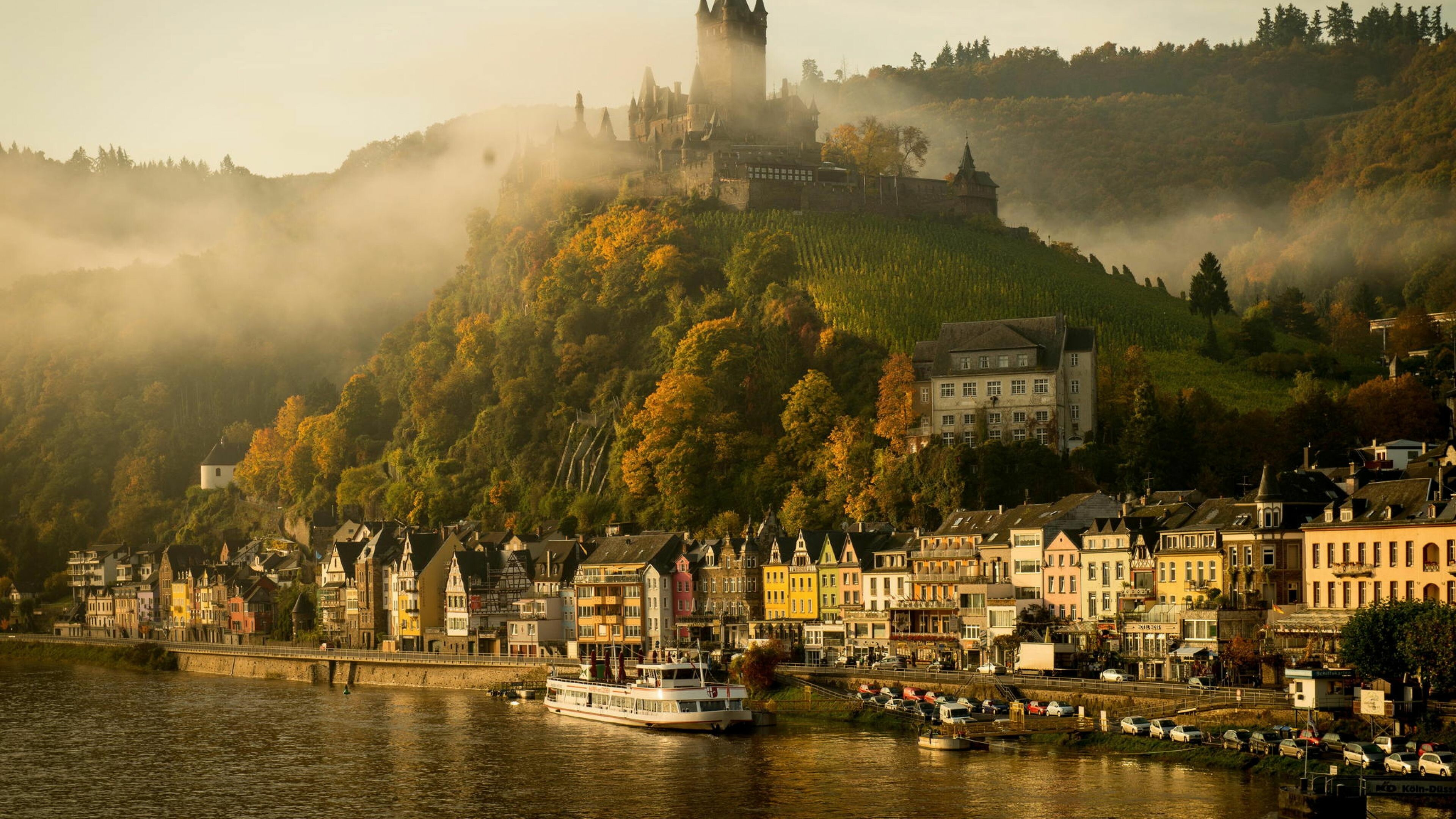 Germany: Cochem Castle, A country in Central Europe, Townscape. 3840x2160 4K Wallpaper.