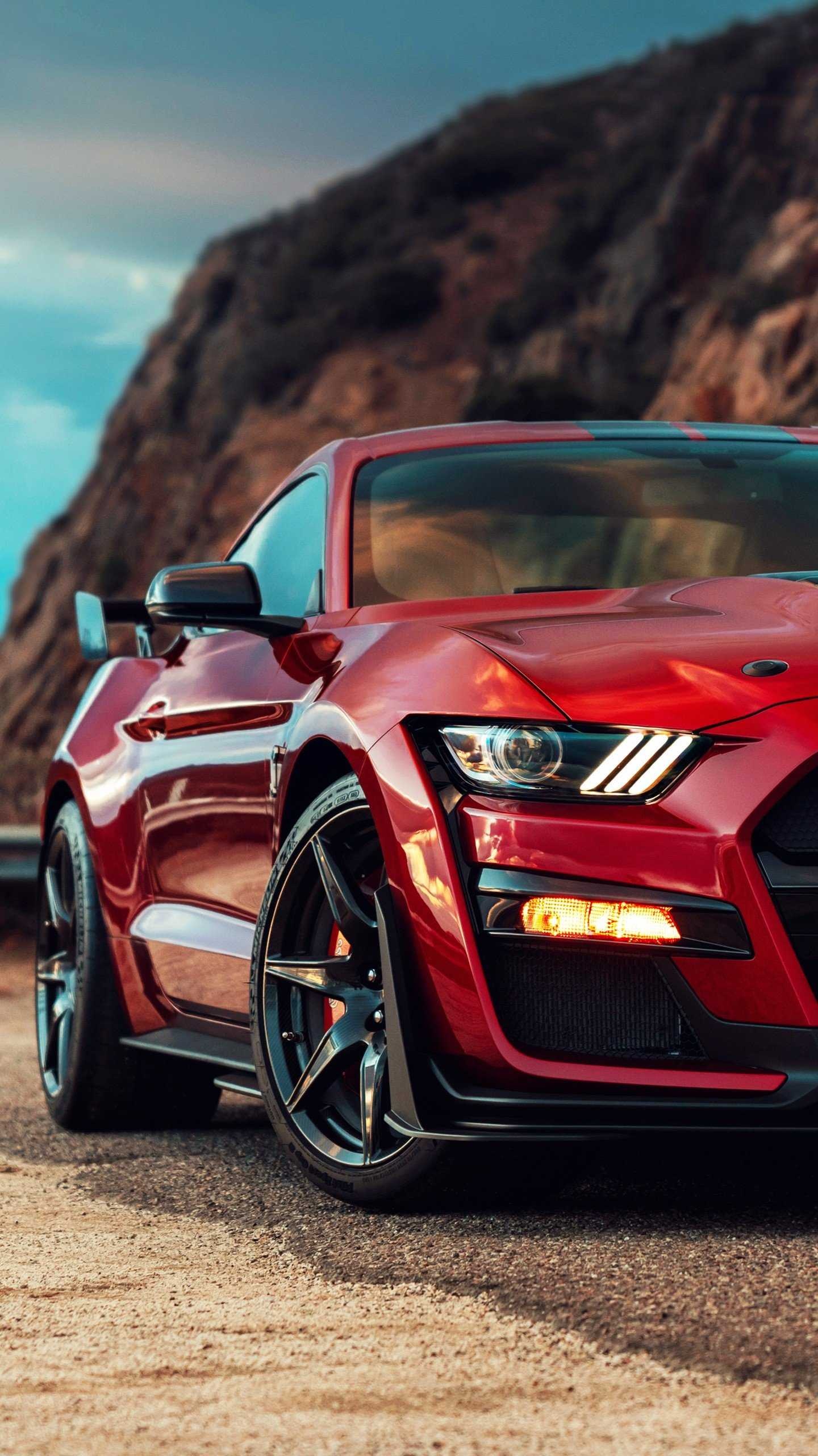 Ford Mustang, Sunset driving, Performance silhouette, Speed enthusiast, Legendary pony car, 1440x2560 HD Phone