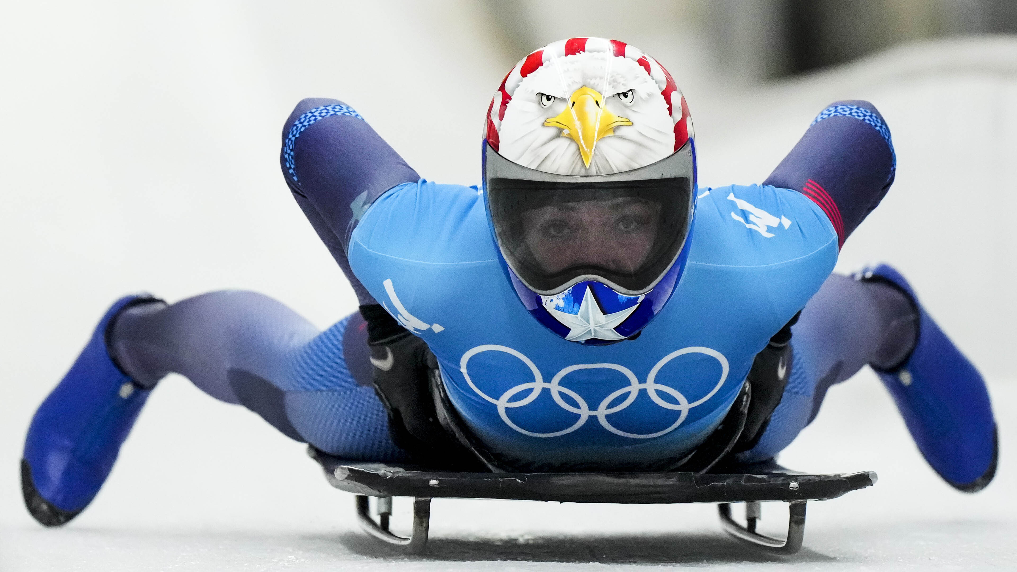 Skeleton (Sport): An American athlete competes at the 2022 Beijing Winter Olympics. 3840x2160 4K Background.
