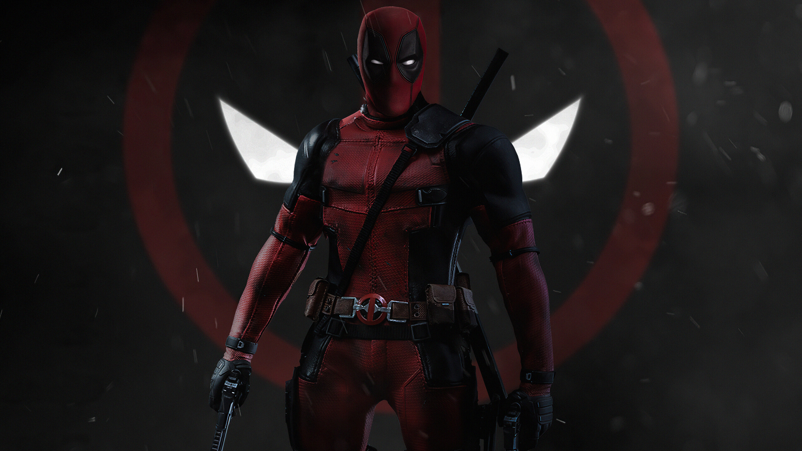 Deadpool: Known for his tendency to joke incessantly and break the fourth wall for humorous effect. 2560x1440 HD Background.
